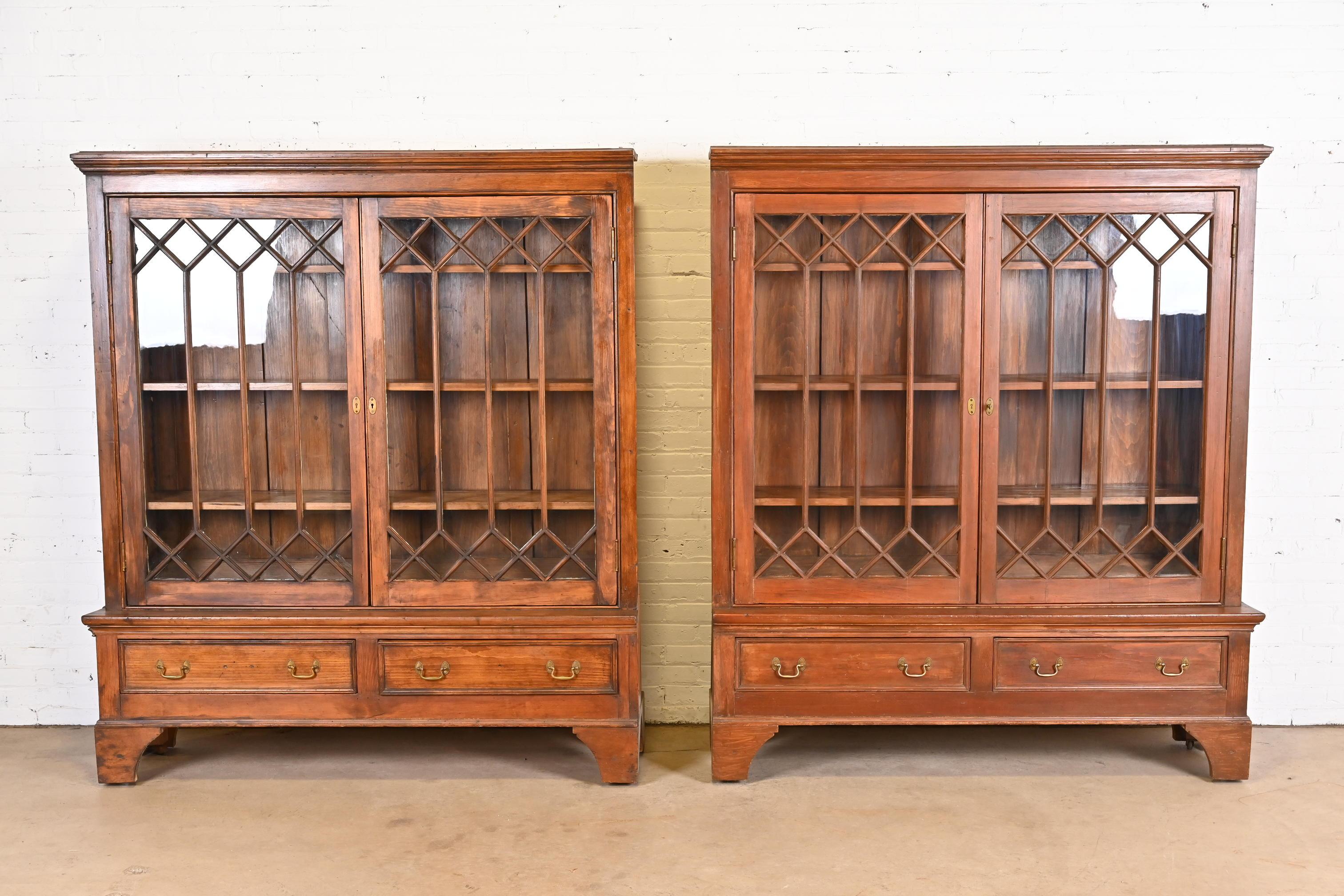 Monumental Antique Georgian Carved Pine Glass Front Four-Door Bookcase For Sale 8