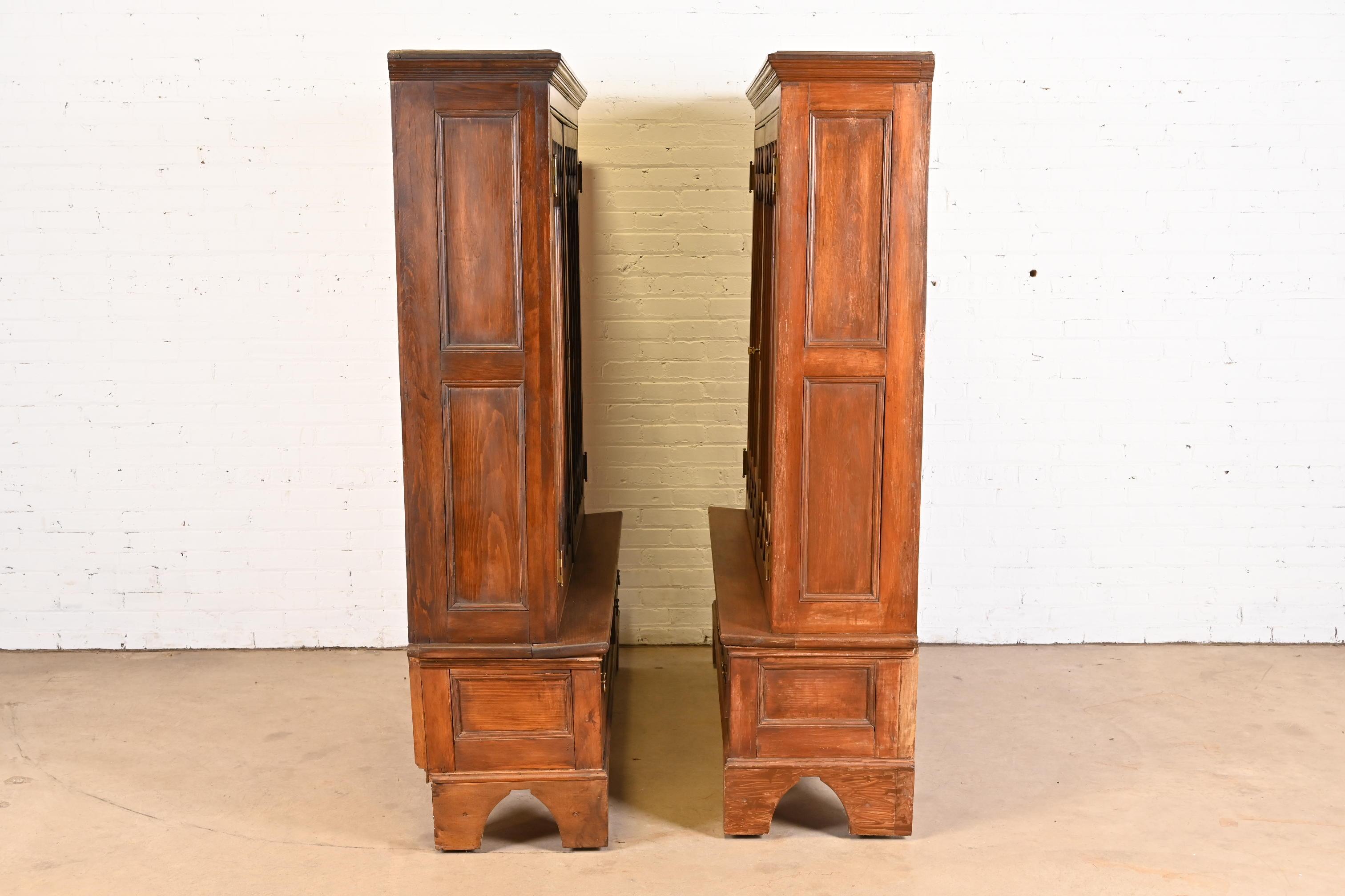 Monumental Antique Georgian Carved Pine Glass Front Four-Door Bookcase For Sale 9