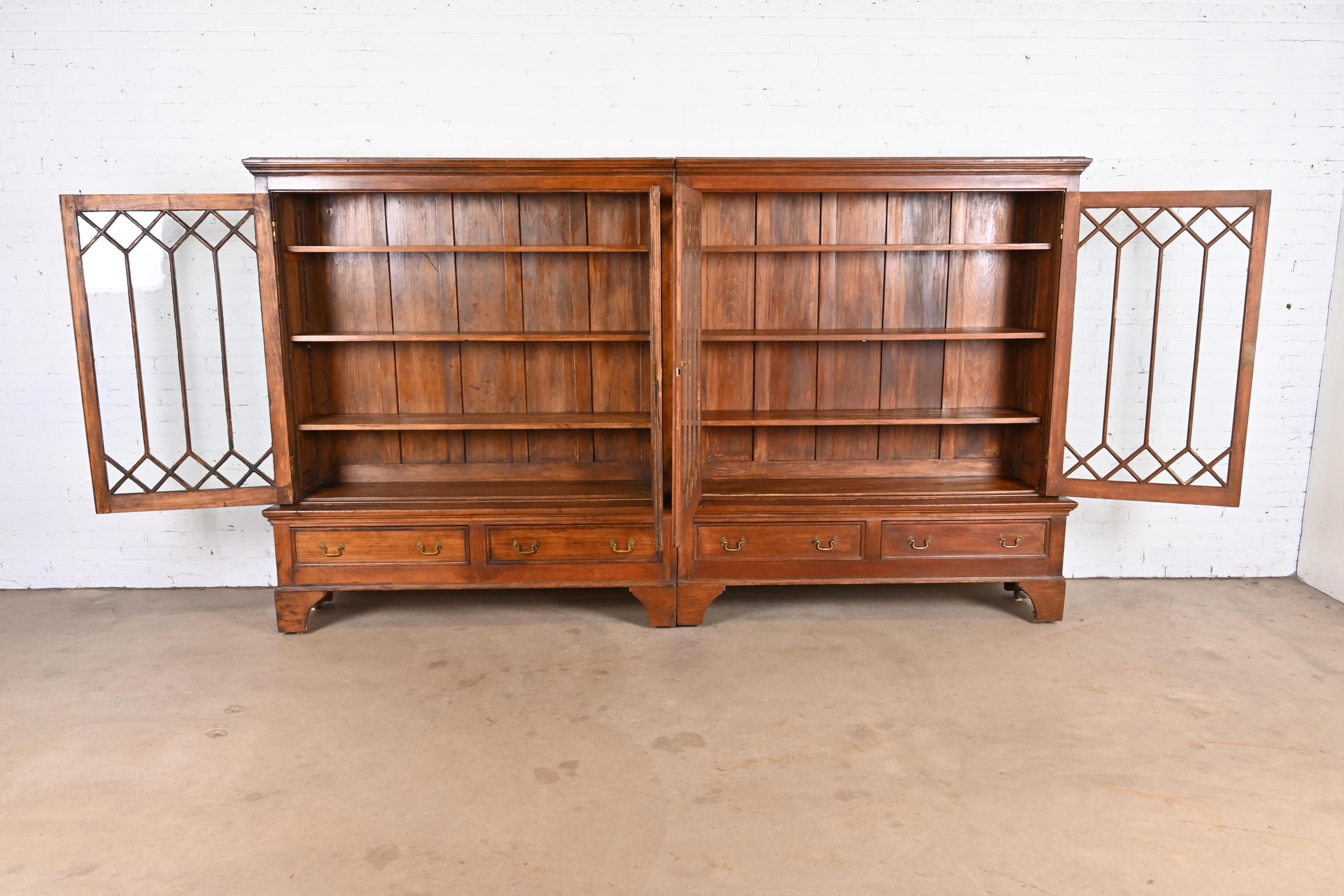 Monumental Antique Georgian Carved Pine Glass Front Four-Door Bookcase For Sale 2