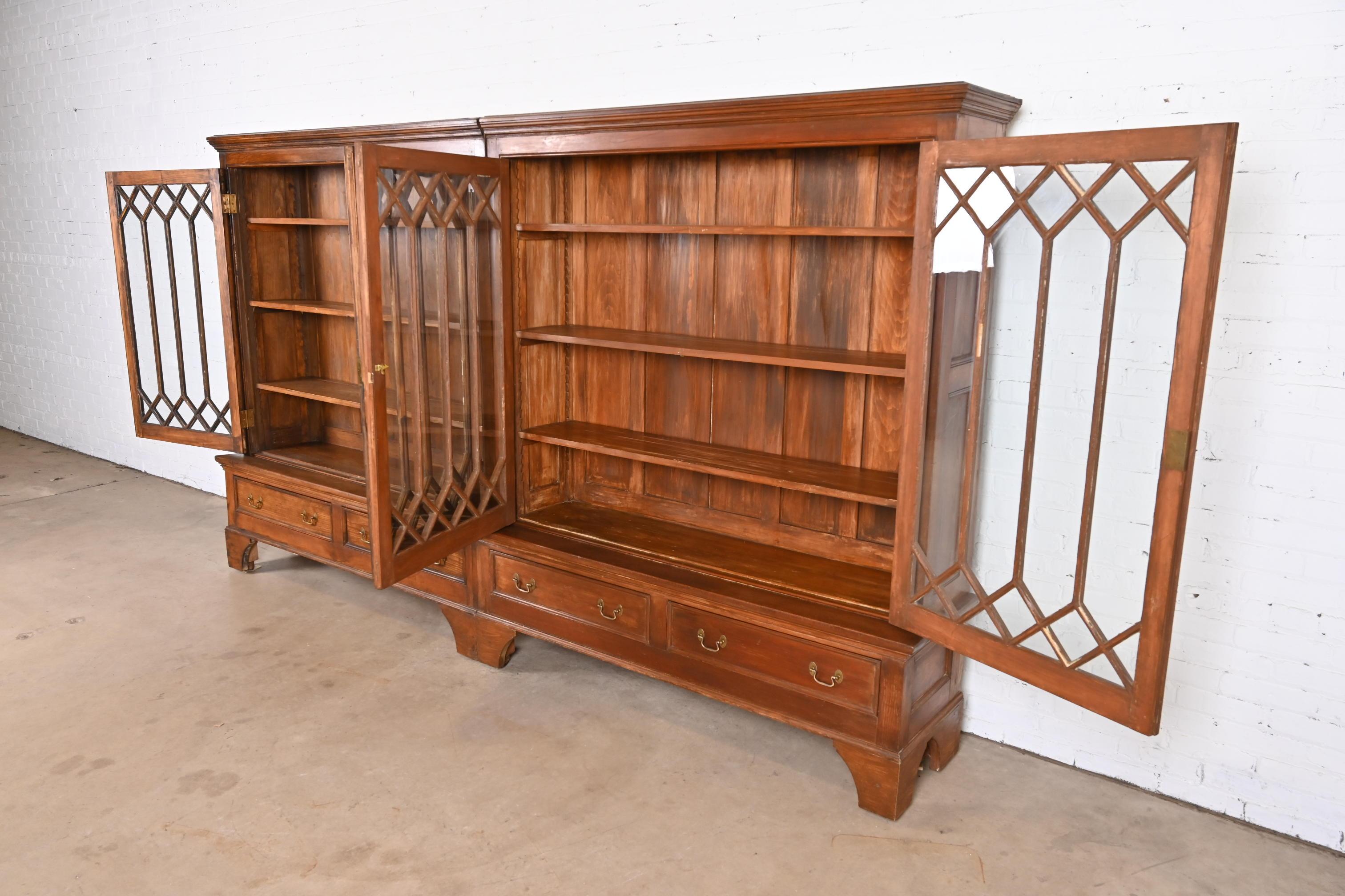 Monumental Antique Georgian Carved Pine Glass Front Four-Door Bookcase For Sale 3