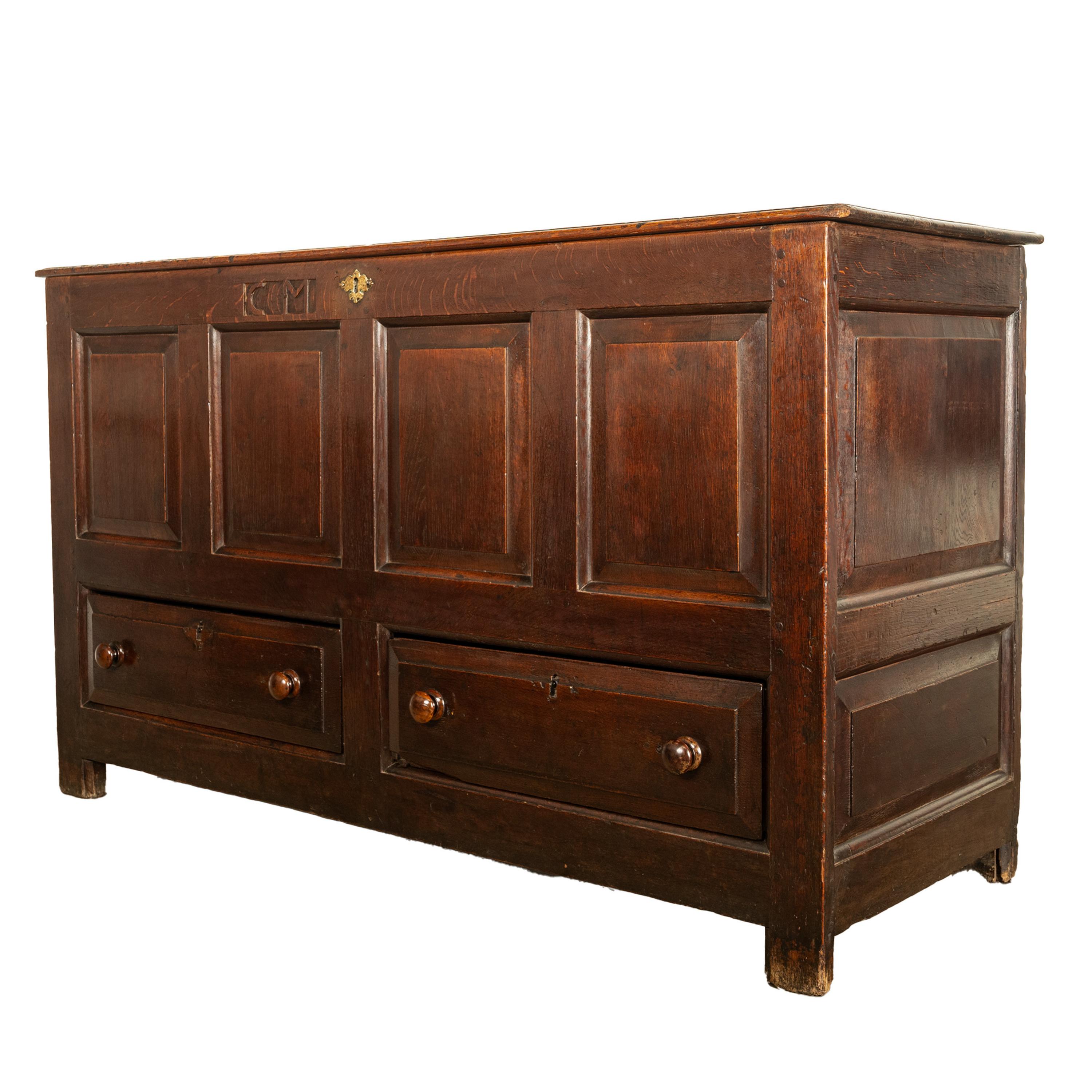 Joinery Monumental Antique Georgian Joined Oak Mule Dowry Chest Coffer Yorkshire 1720 For Sale