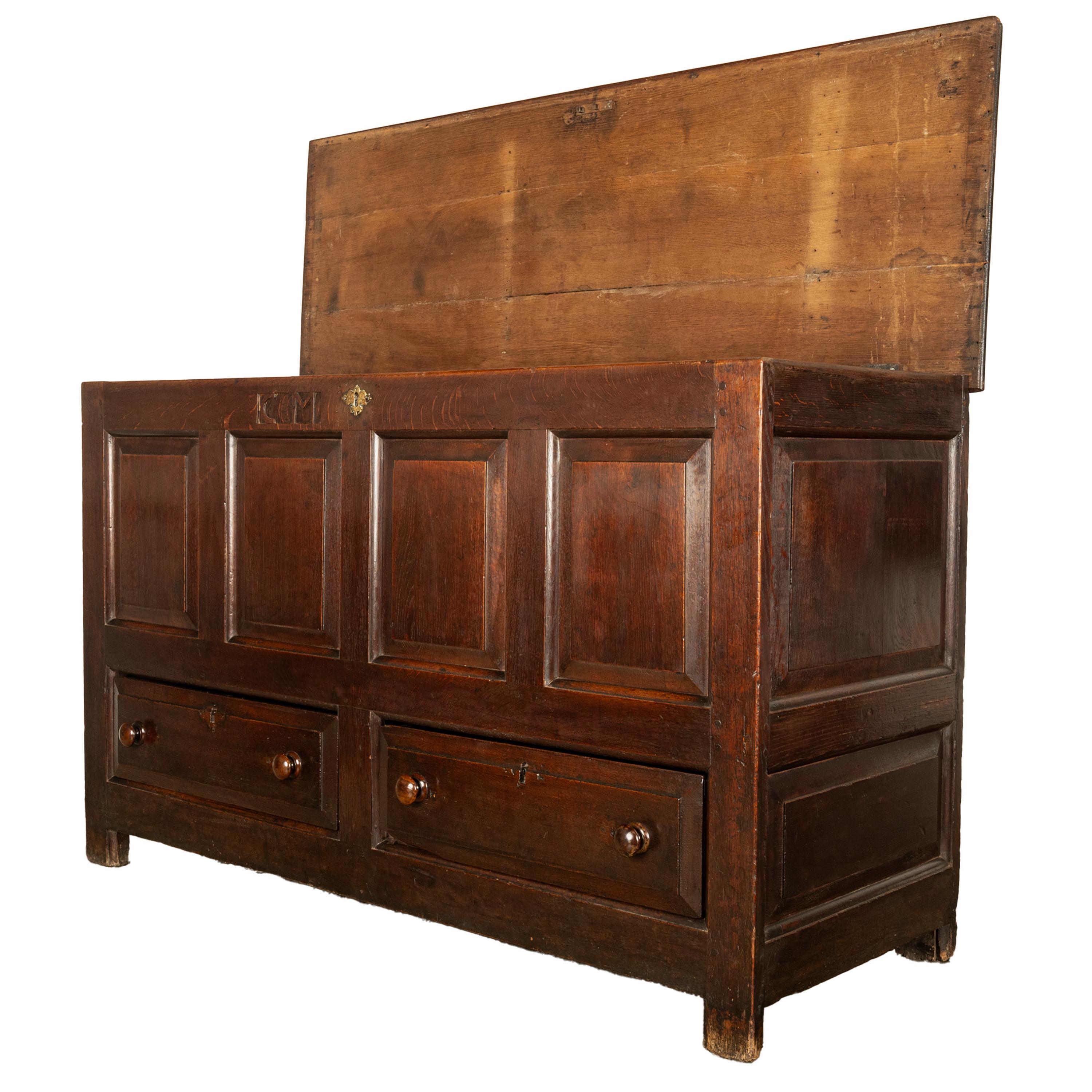 Monumental Antique Georgian Joined Oak Mule Dowry Chest Coffer Yorkshire 1720 For Sale 2