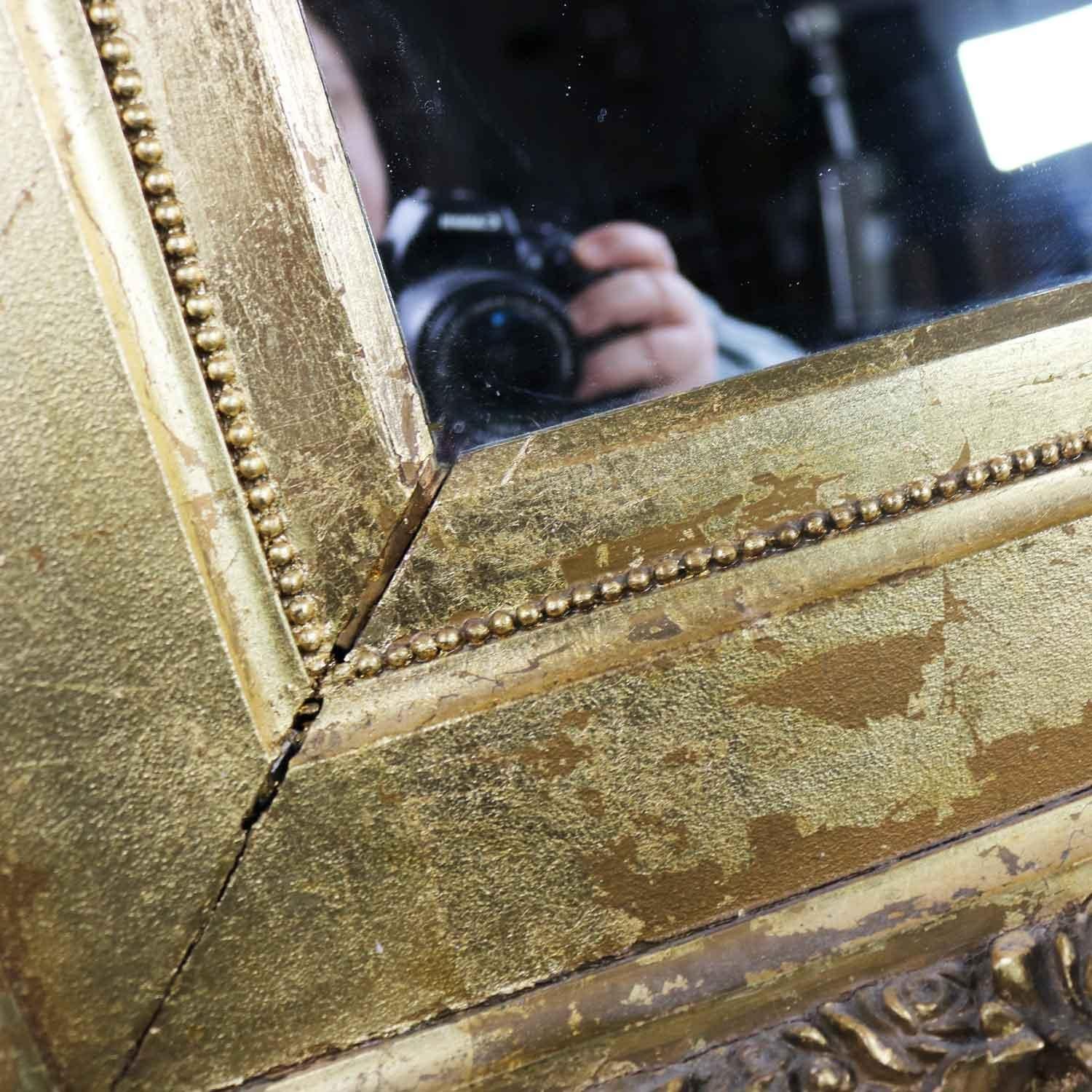 Monumental Antique Gold Leaf Gesso Framed Mirror with Floral Garland Design 2