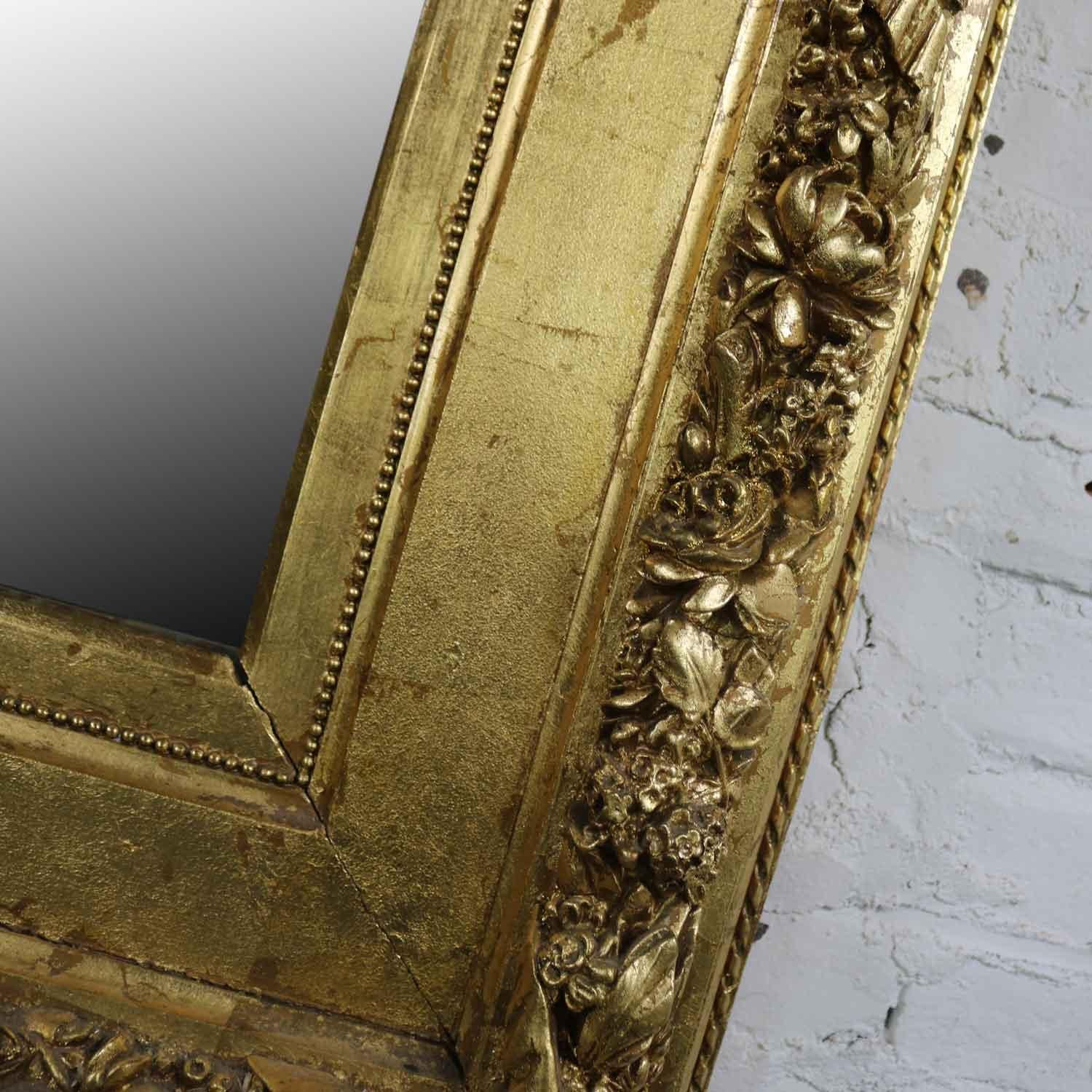 Monumental Antique Gold Leaf Gesso Framed Mirror with Floral Garland Design 3