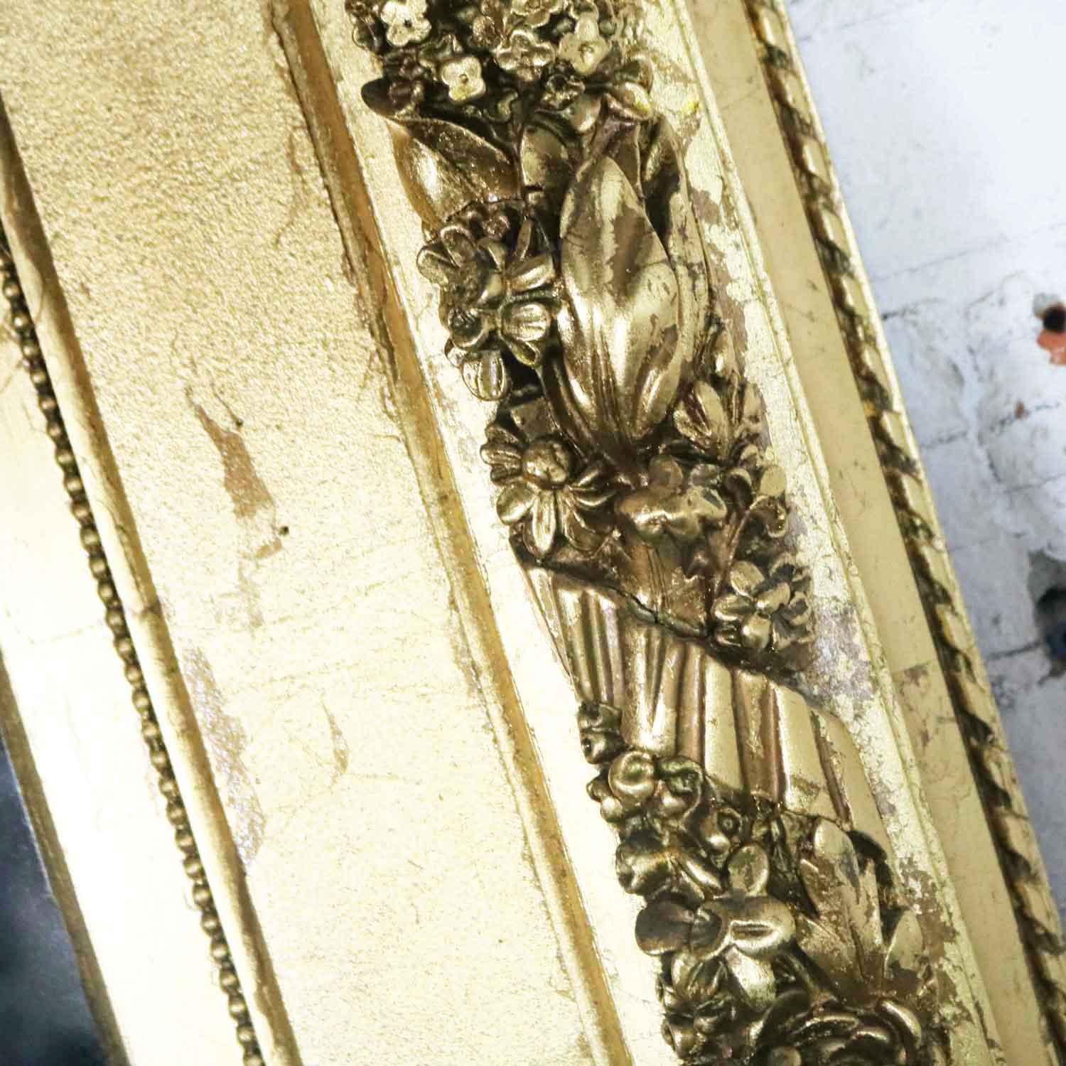 Monumental Antique Gold Leaf Gesso Framed Mirror with Floral Garland Design 4