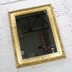 Monumental Antique Gold Leaf Gesso Framed Mirror with Floral Garland Design