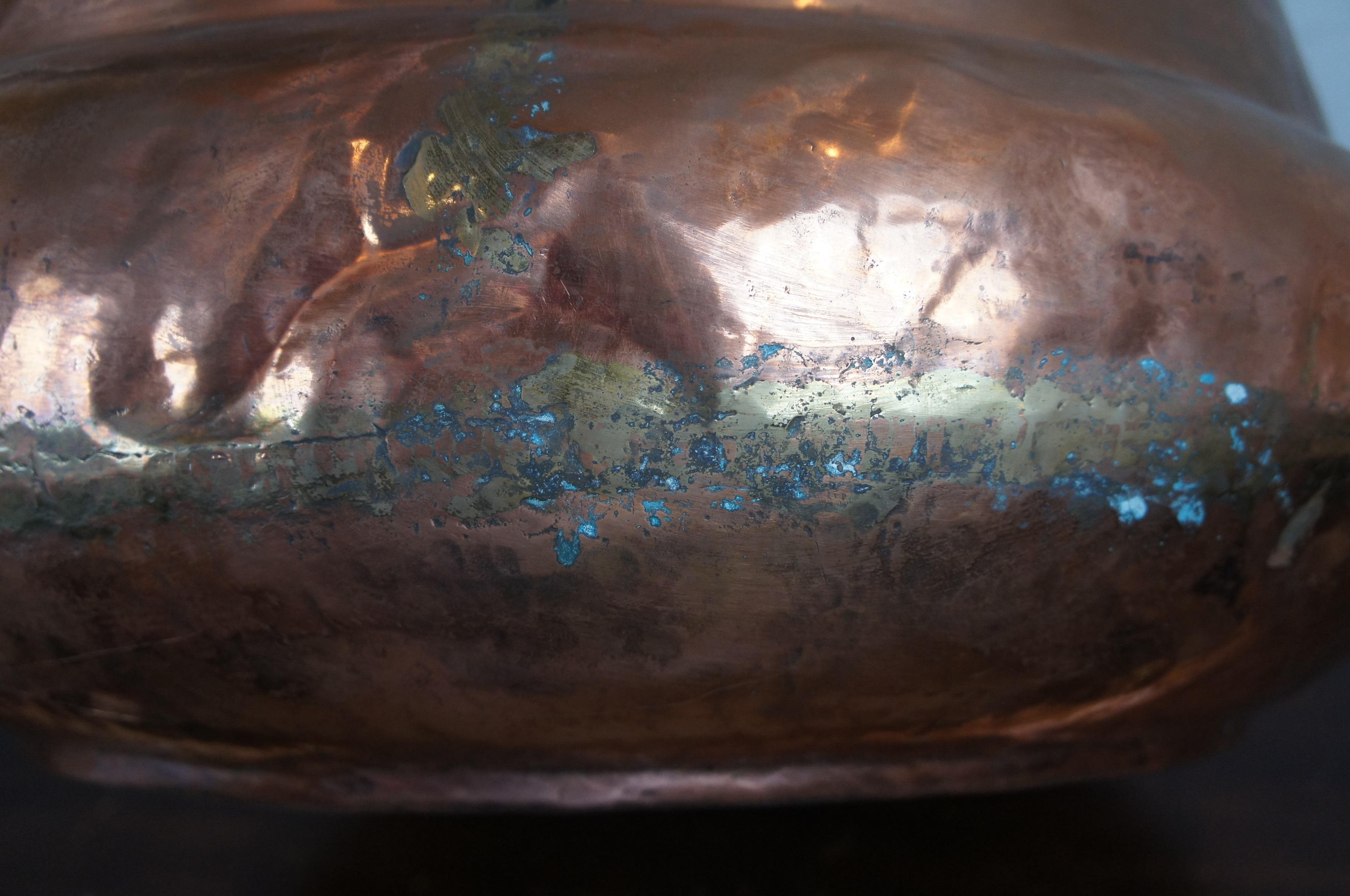 Rustic Monumental Antique Hammered Dovetailed Forged Copper Iron Cauldron Kettle Pot 23