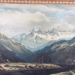 Monumental Antique Hudson River School Oil On Canvas PNW River Scene c1920