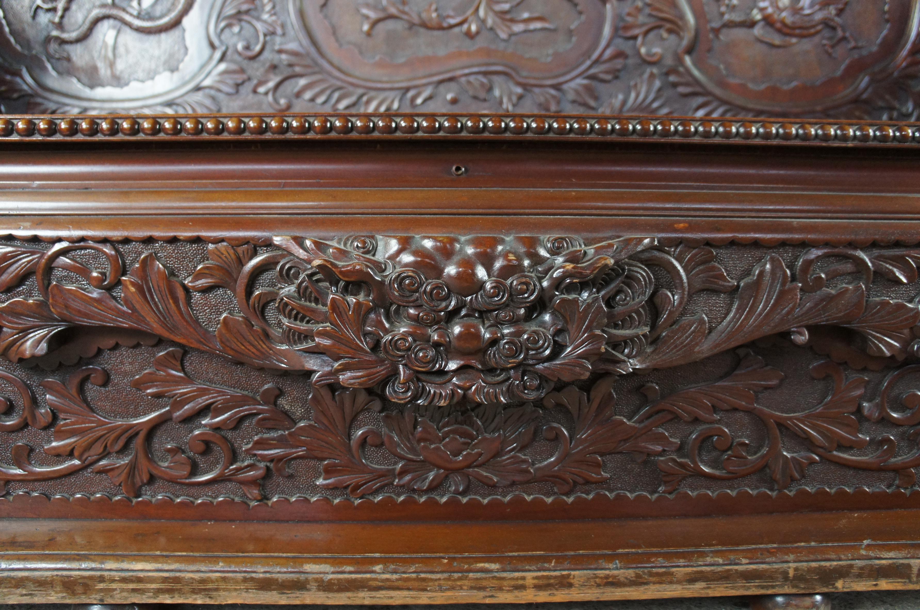 Monumental Antique Imperial Meiji Japanese Dragon Carved Bench Trunk Chest 6