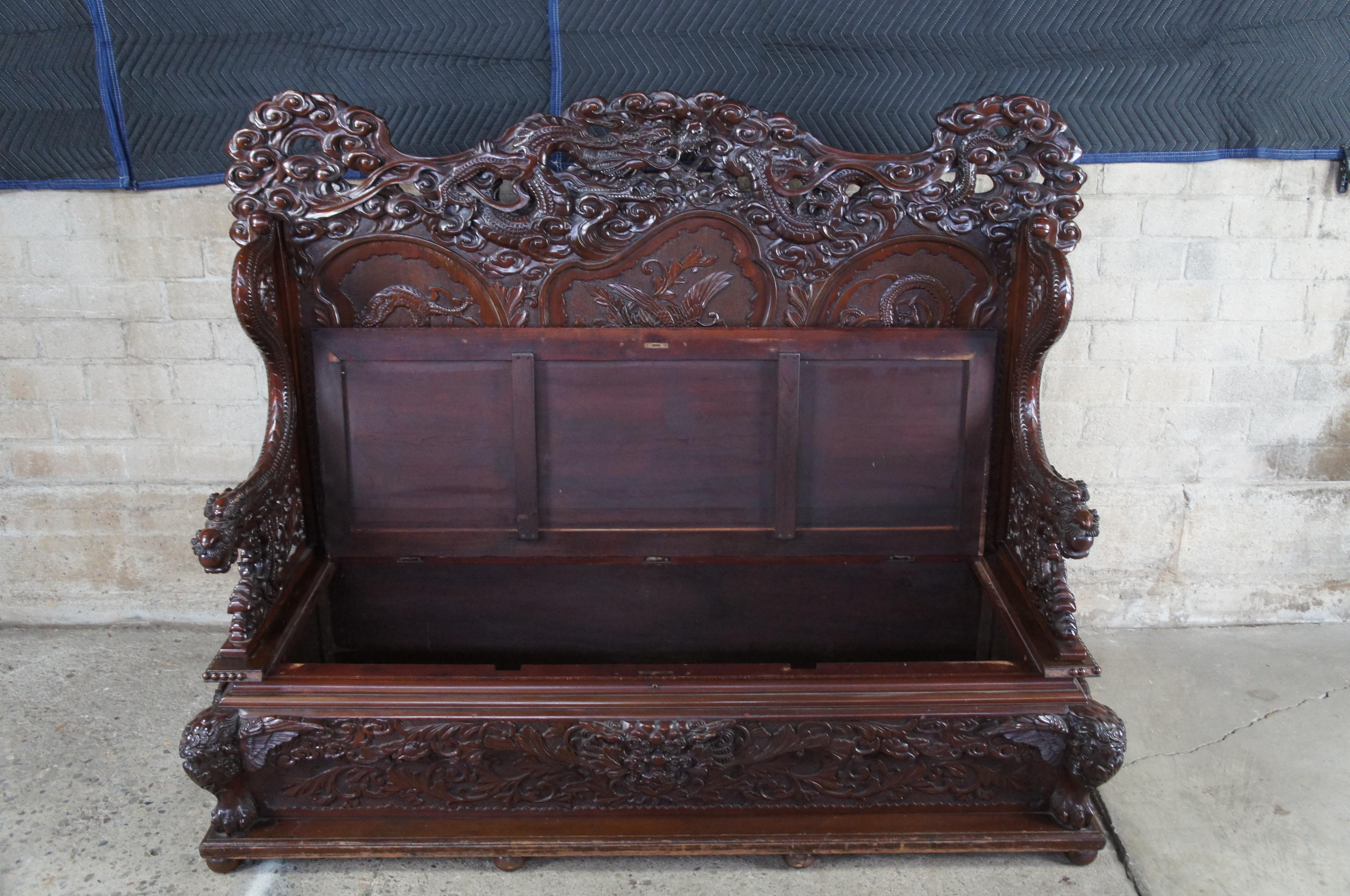 19th Century Monumental Antique Imperial Meiji Japanese Dragon Carved Bench Trunk Chest