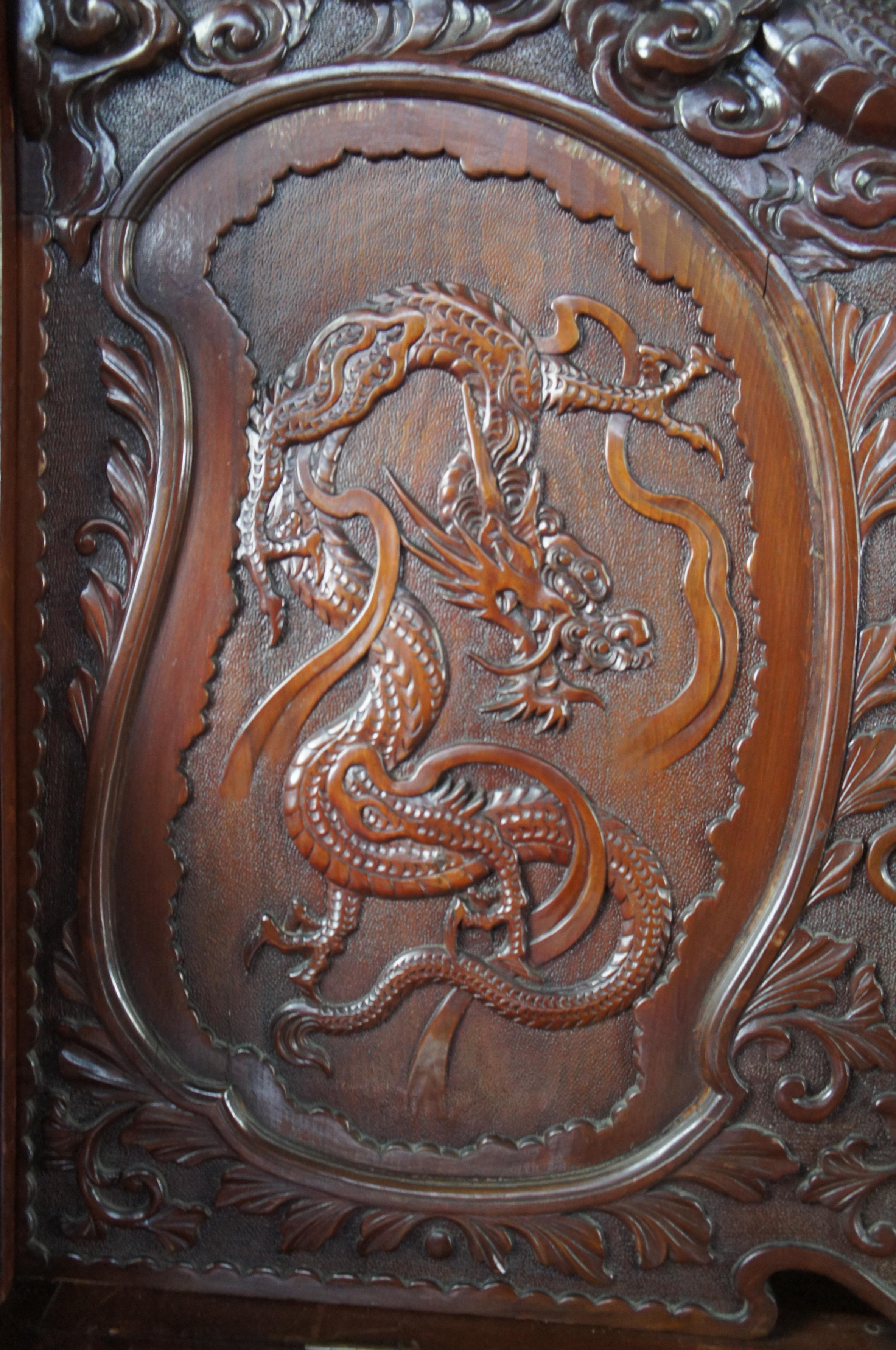 Monumental Antique Imperial Meiji Japanese Dragon Carved Bench Trunk Chest 2