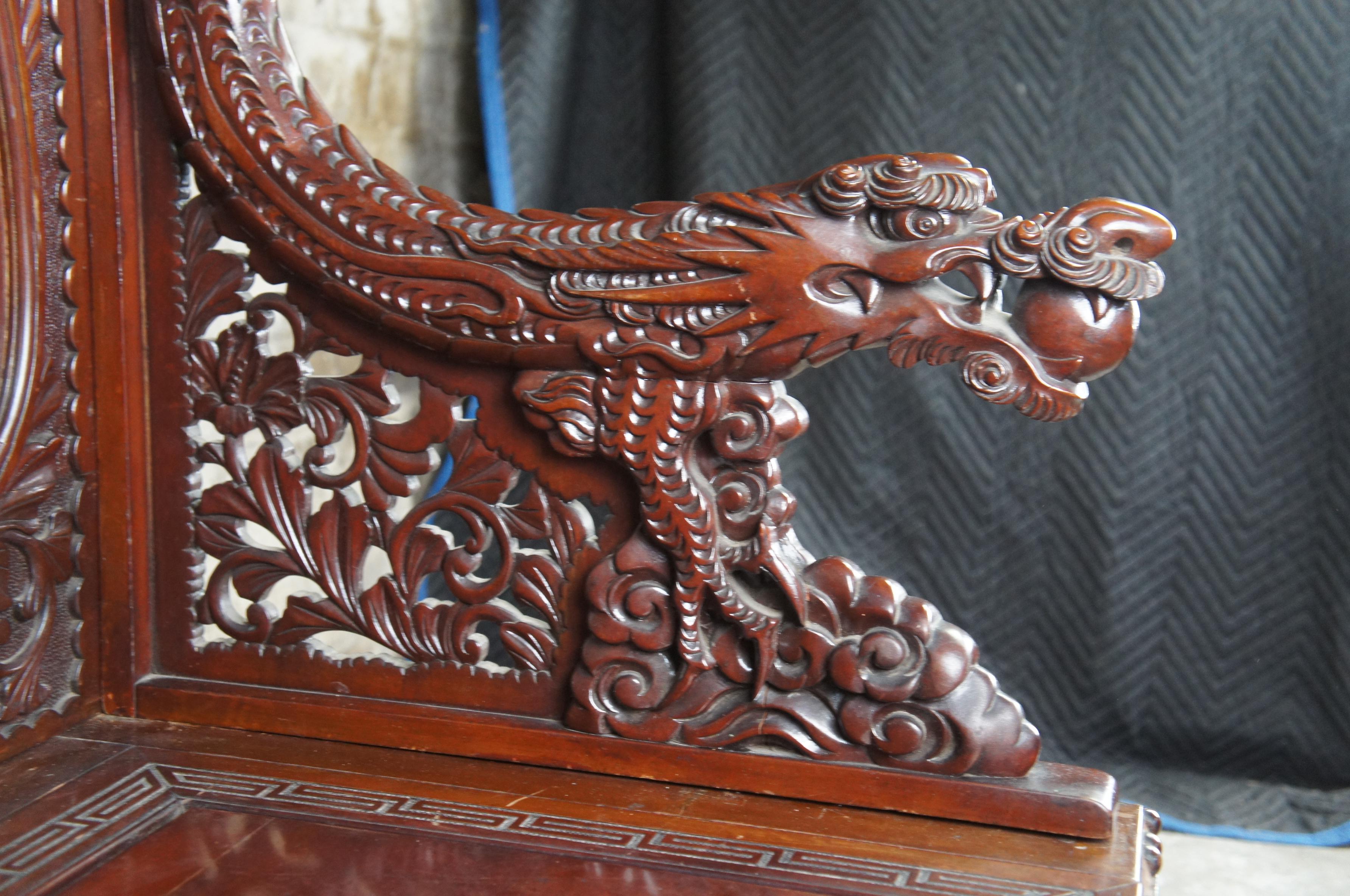 Monumental Antique Imperial Meiji Japanese Dragon Carved Bench Trunk Chest 4
