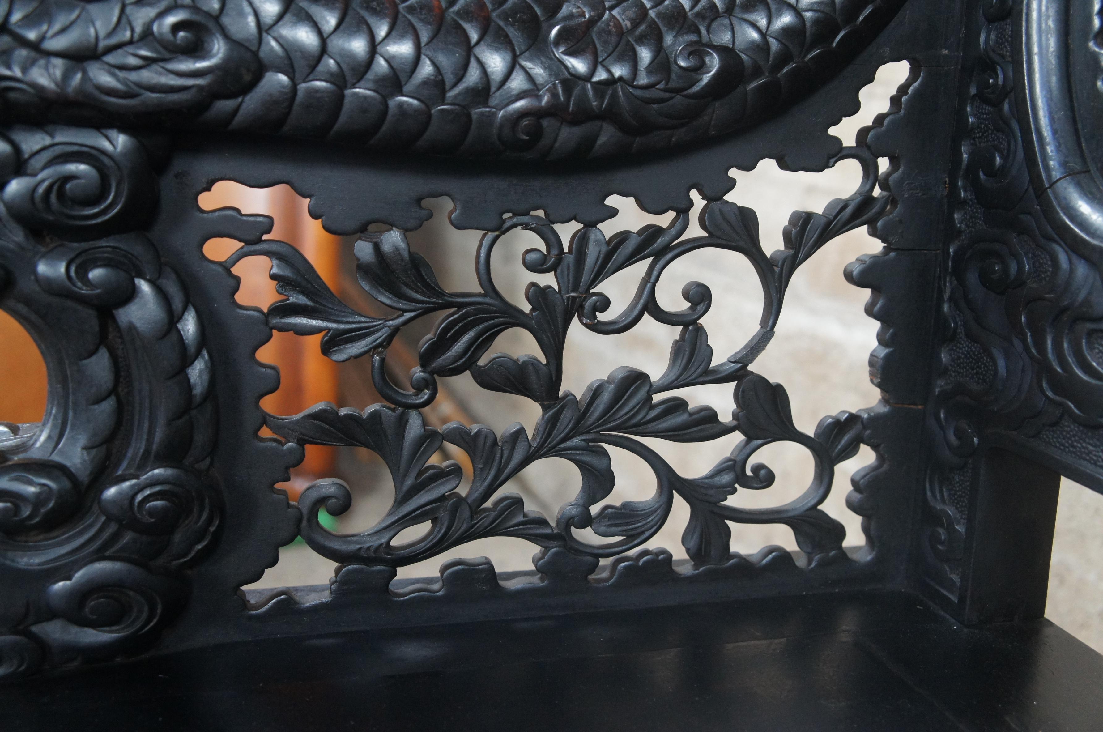 Monumental Antique Imperial Meiji Japanese Ebonized High Relief Carved Dragon For Sale 6