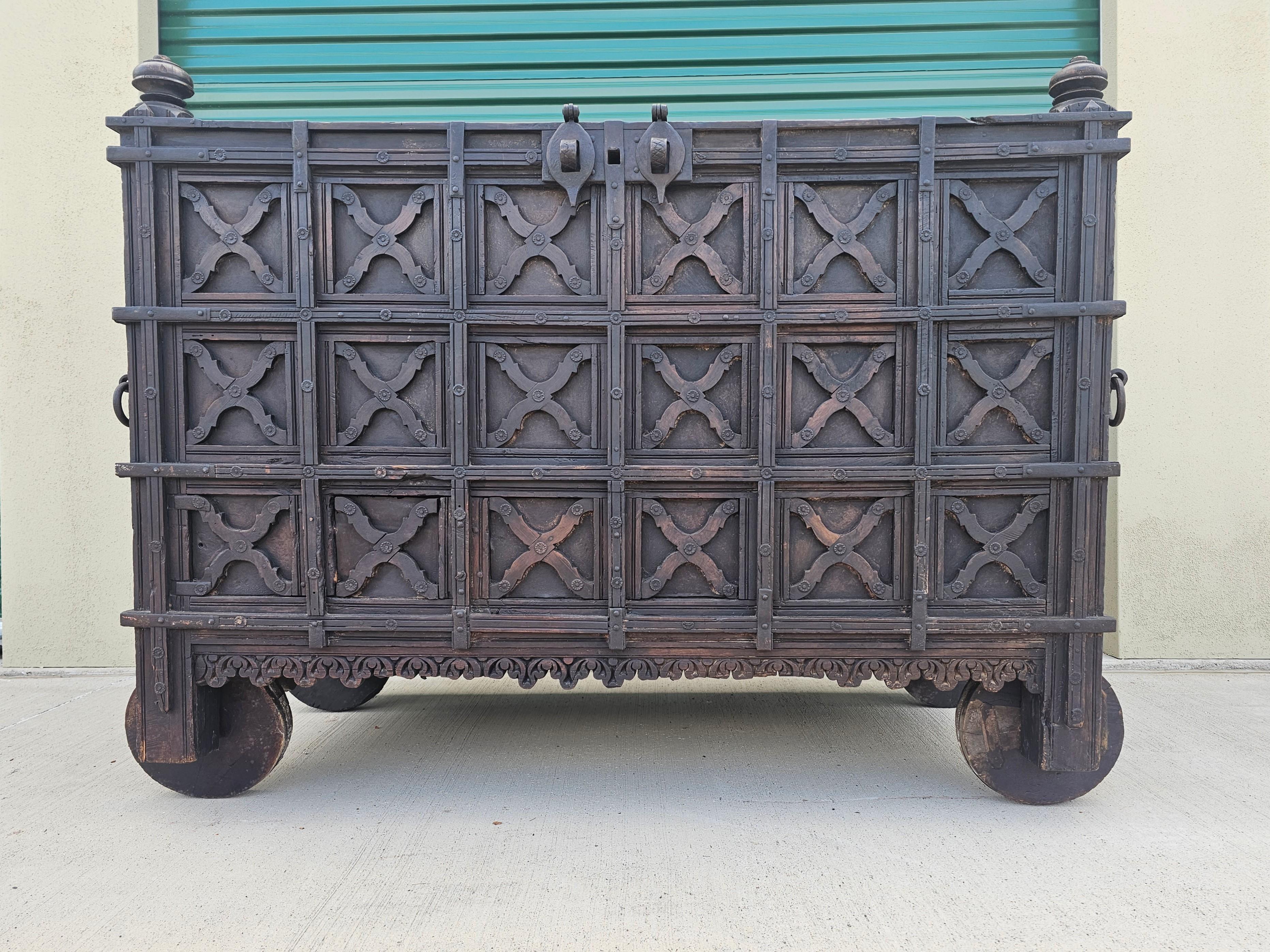 Iron Monumental Antique Indian Dowry Chest  For Sale
