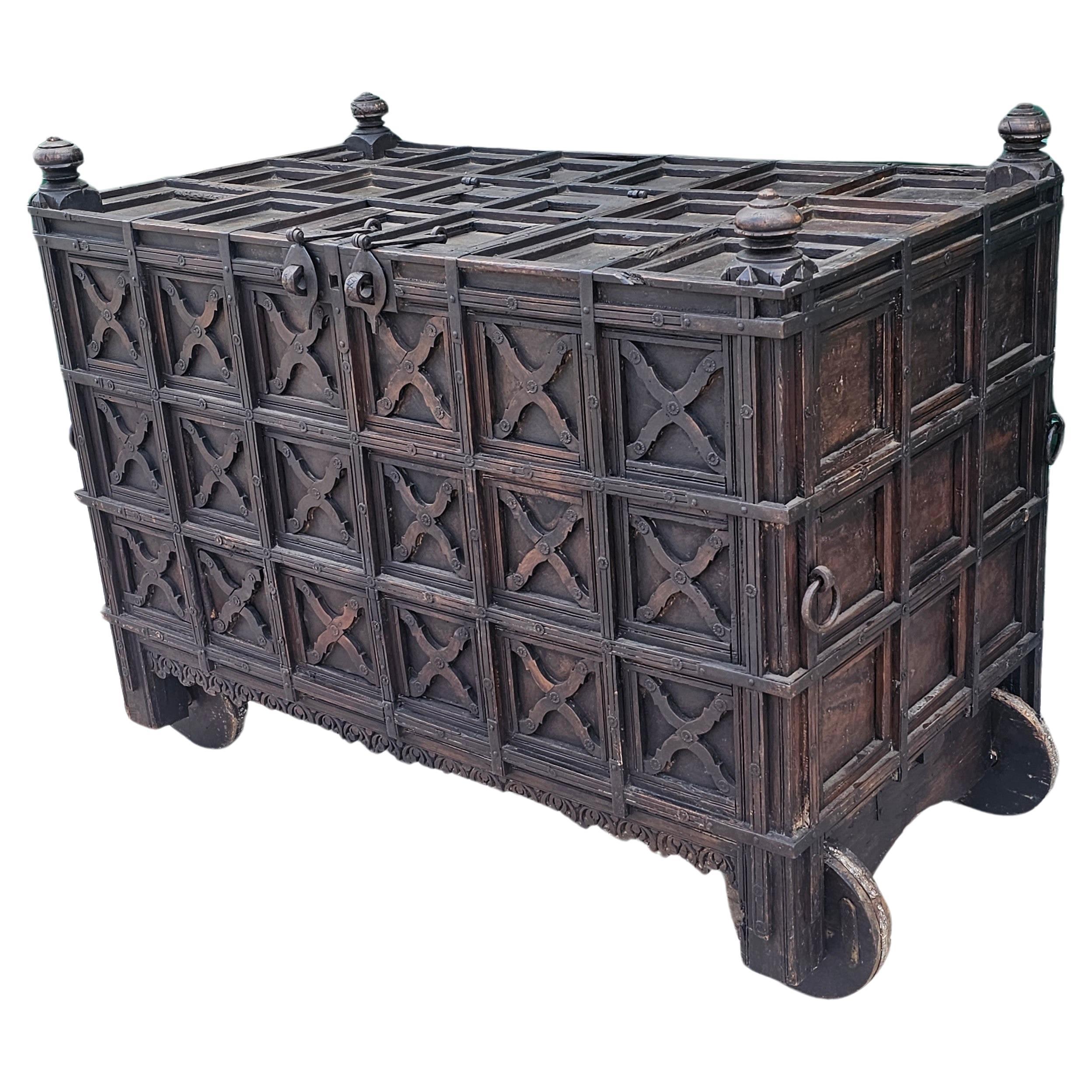 Monumental Antique Indian Dowry Chest  For Sale