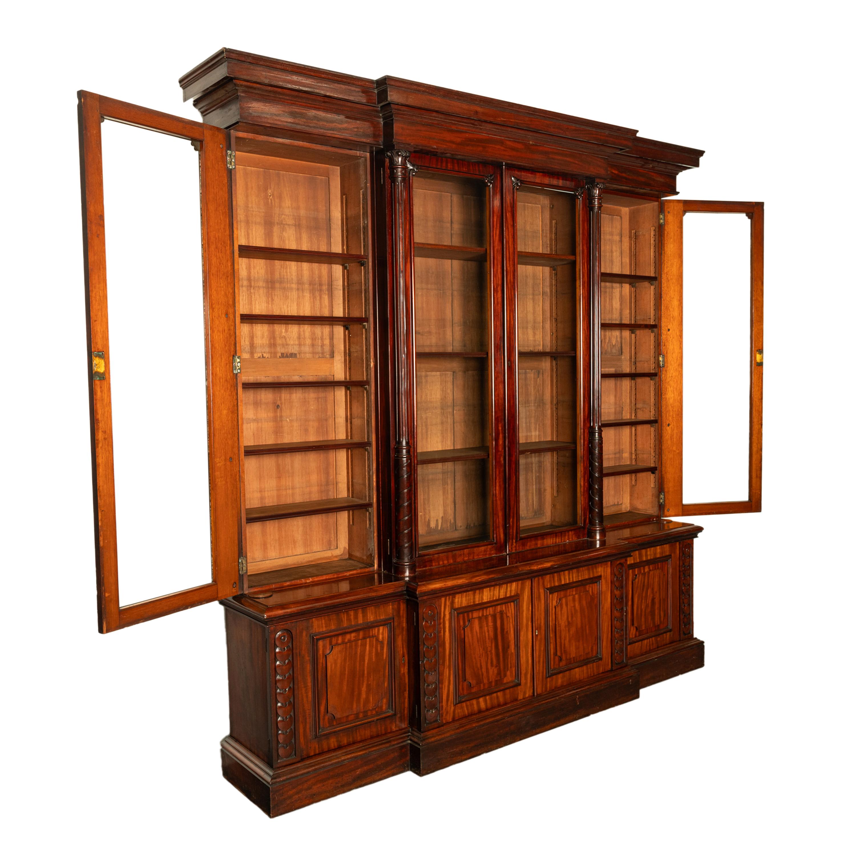 Monumental Antique Irish Carved Mahogany Breakfront Bookcase Bibliotheque 1850 5