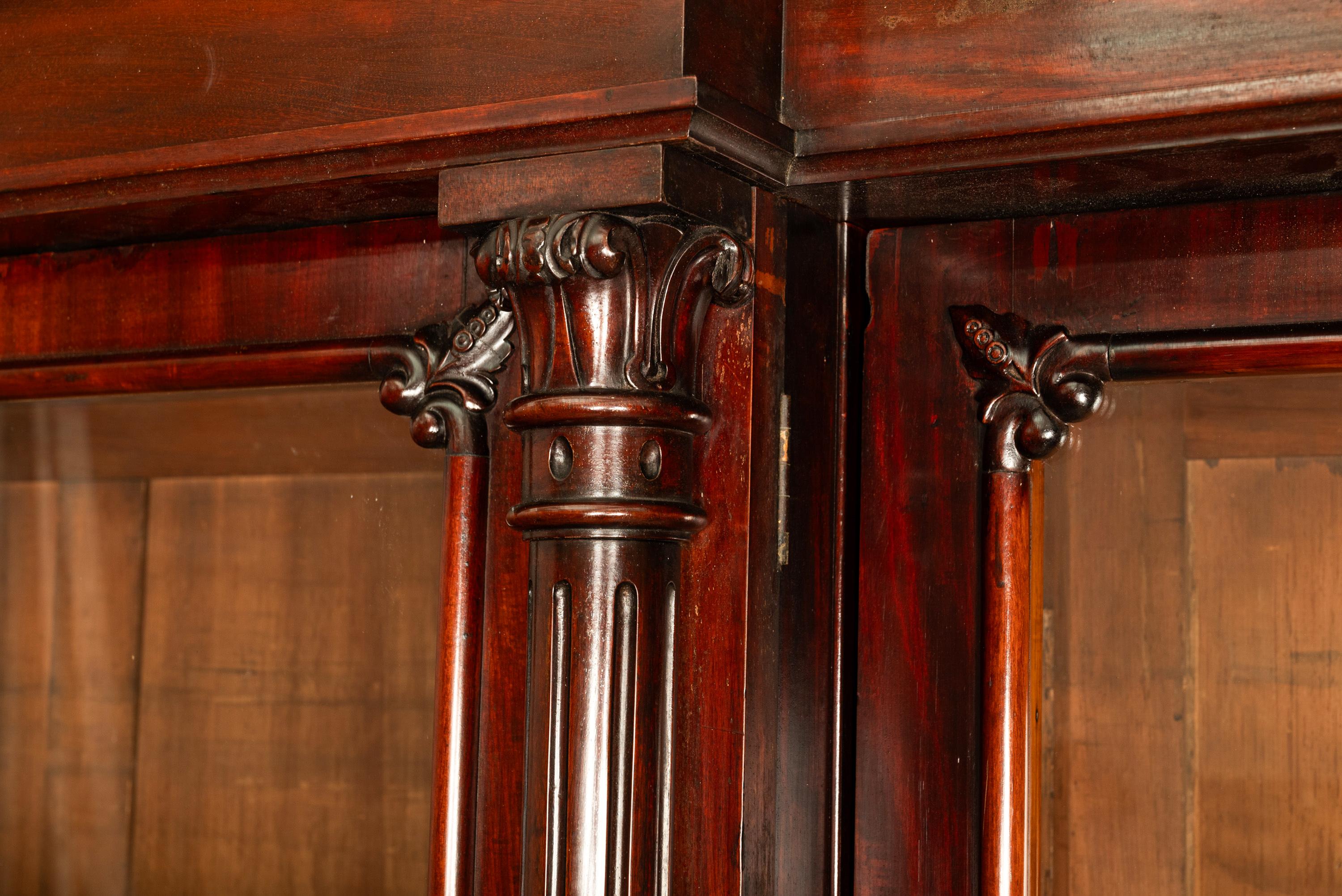Monumental Antique Irish Carved Mahogany Breakfront Bookcase Bibliotheque 1850 10