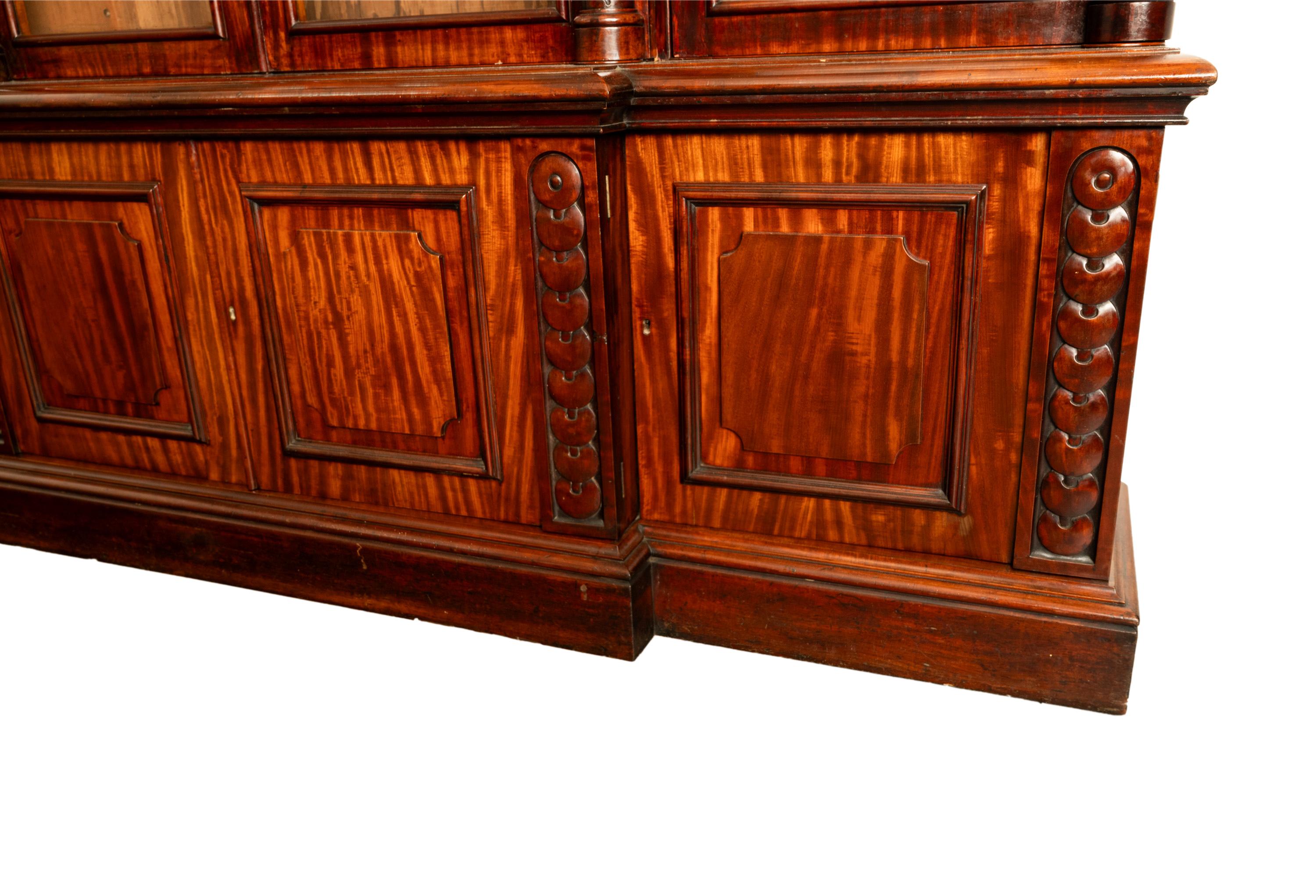 Monumental Antique Irish Carved Mahogany Breakfront Bookcase Bibliotheque 1850 11