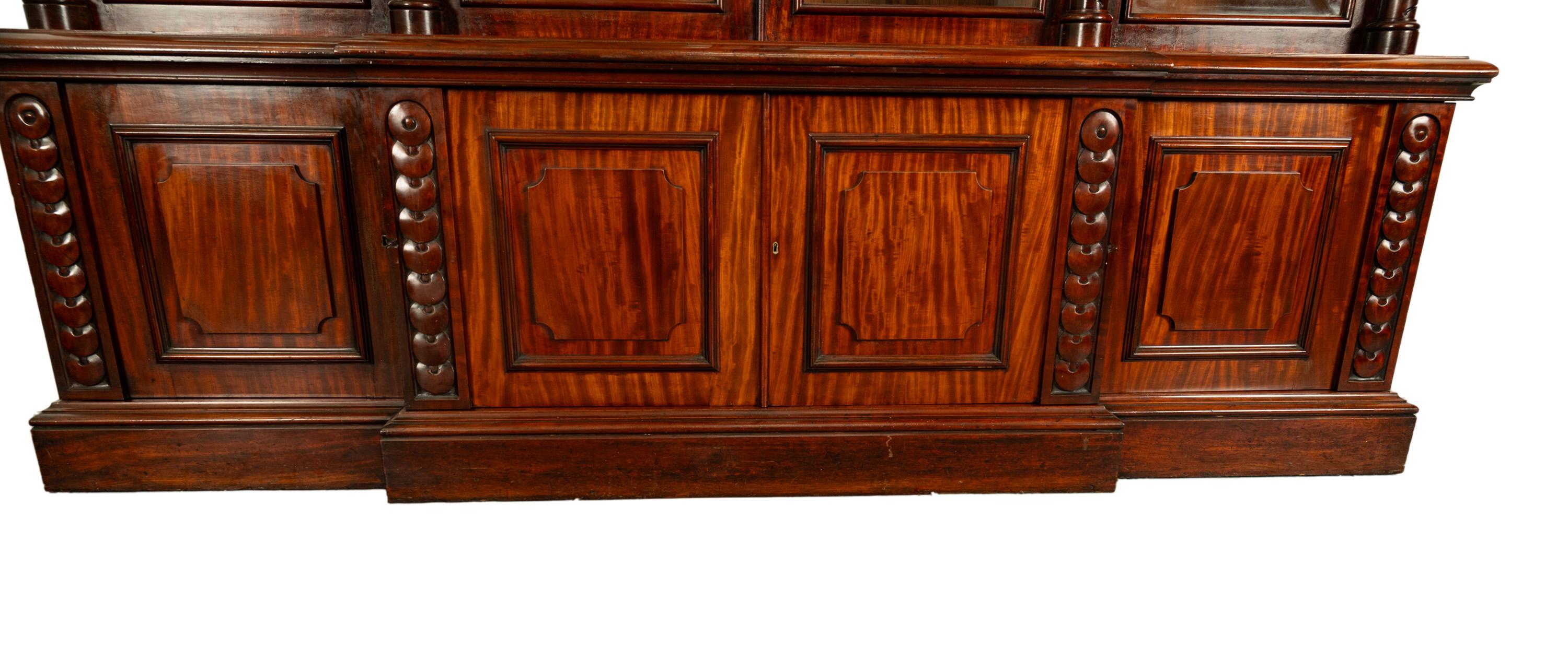 Monumental Antique Irish Carved Mahogany Breakfront Bookcase Bibliotheque 1850 12