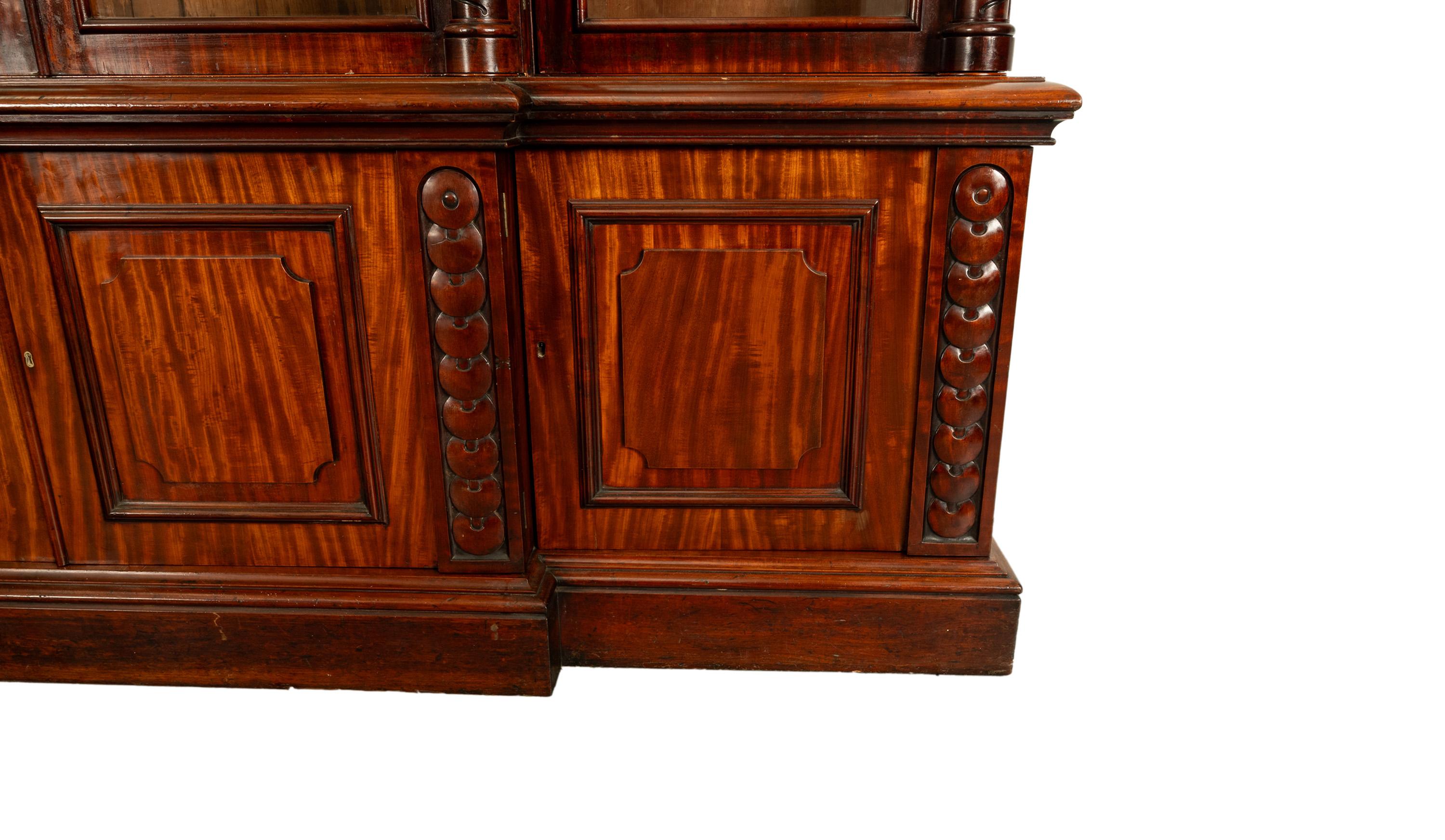 Monumental Antique Irish Carved Mahogany Breakfront Bookcase Bibliotheque 1850 13