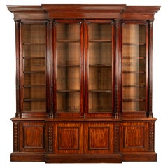 Monumental Antique Irish Carved Mahogany Breakfront Bookcase Bibliotheque 1850