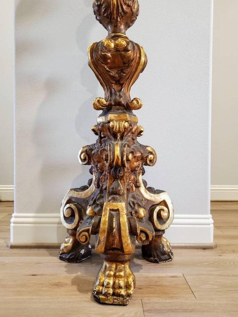 Monumental Antique Italian Baroque Giltwood Pedestal Torchiere In Good Condition In Forney, TX