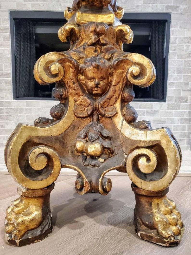 Monumental Antique Italian Baroque Giltwood Pedestal Torchiere 1
