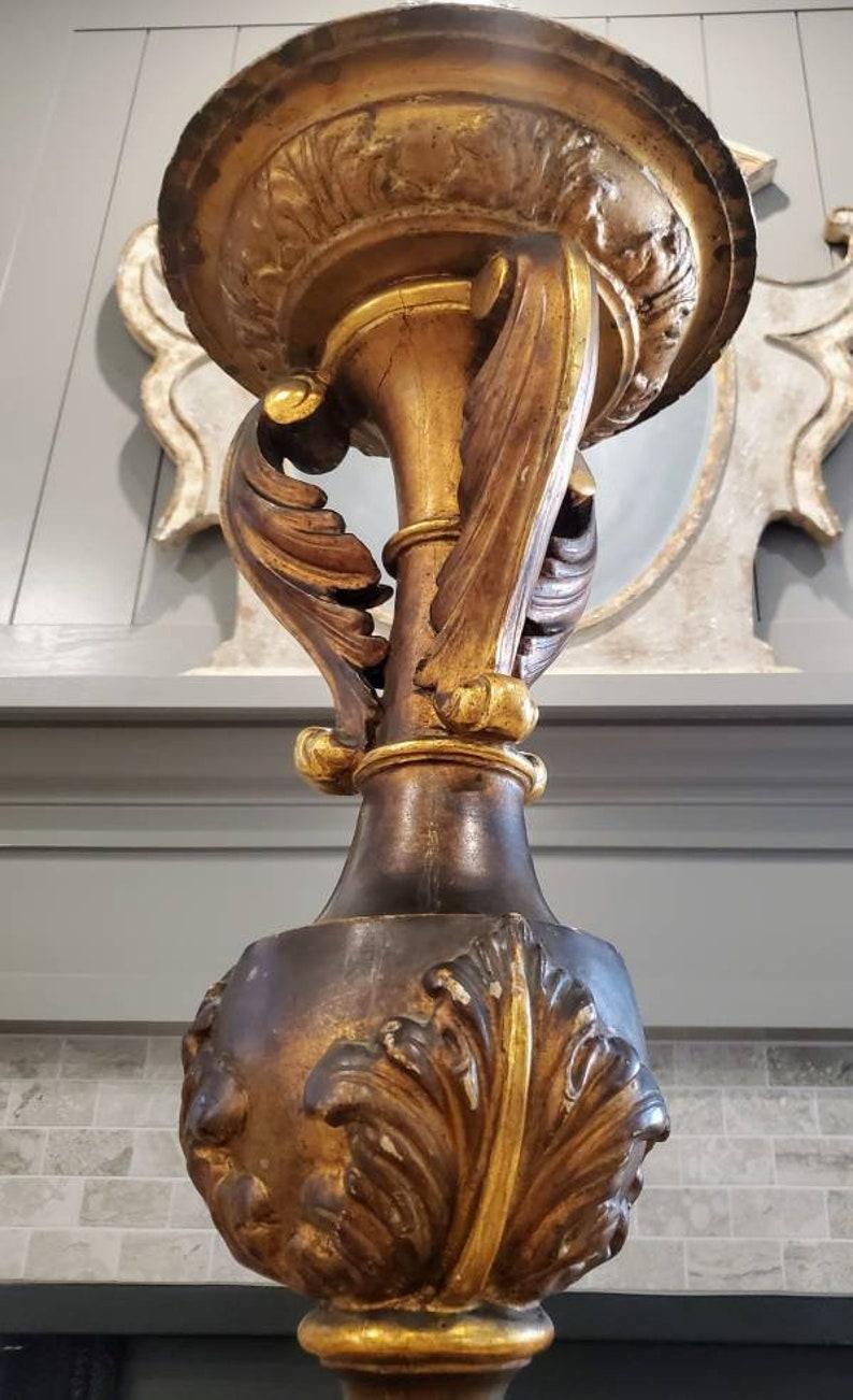Monumental Antique Italian Baroque Giltwood Pedestal Torchiere 4