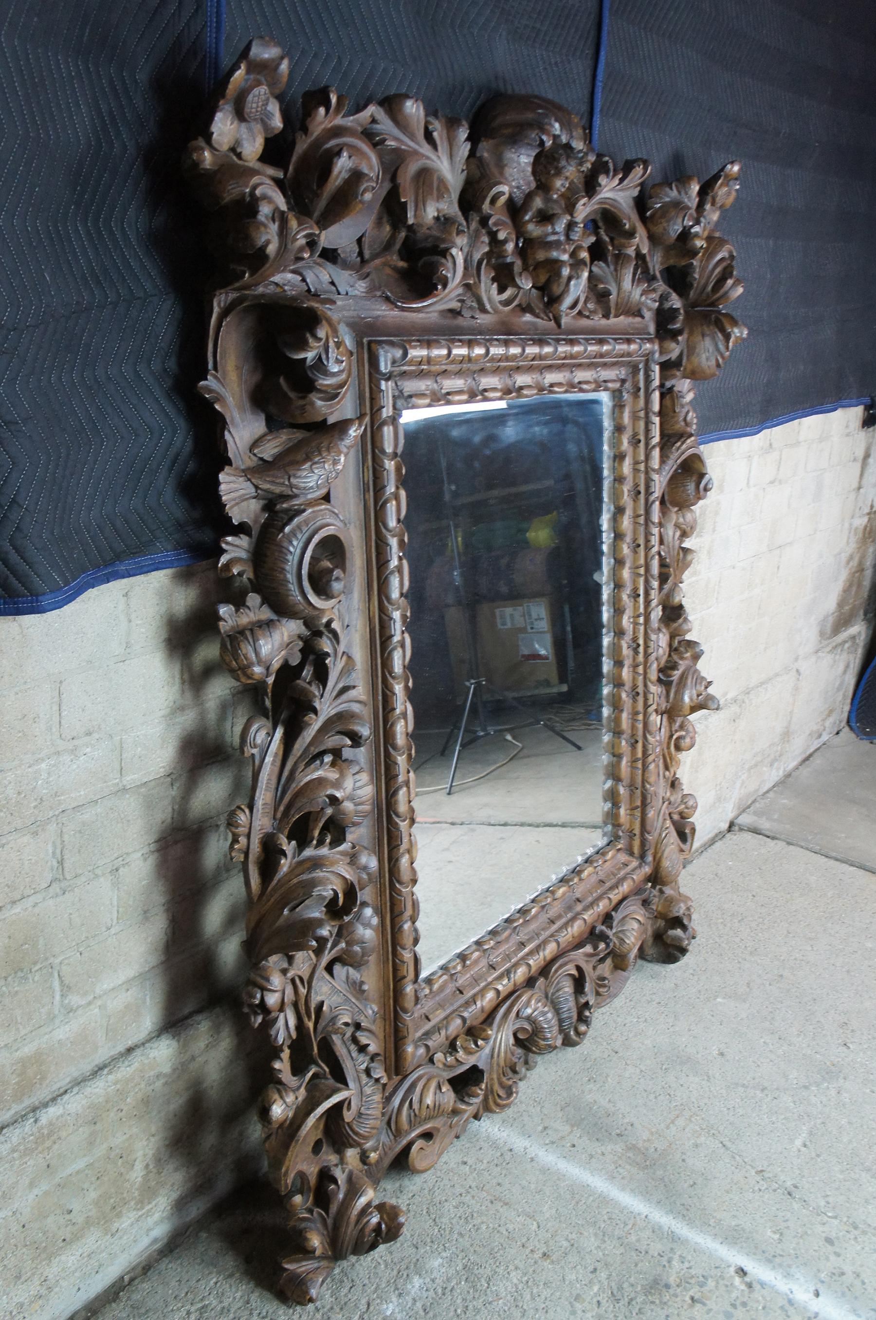 Monumental Antique Italian Baroque High Relief Carved Figural Cherub Mirror For Sale 7