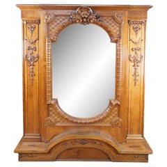 Monumental miroir de trumeau en chêne sculpté de style baroque italien ancien et néoclassique, 78 po.