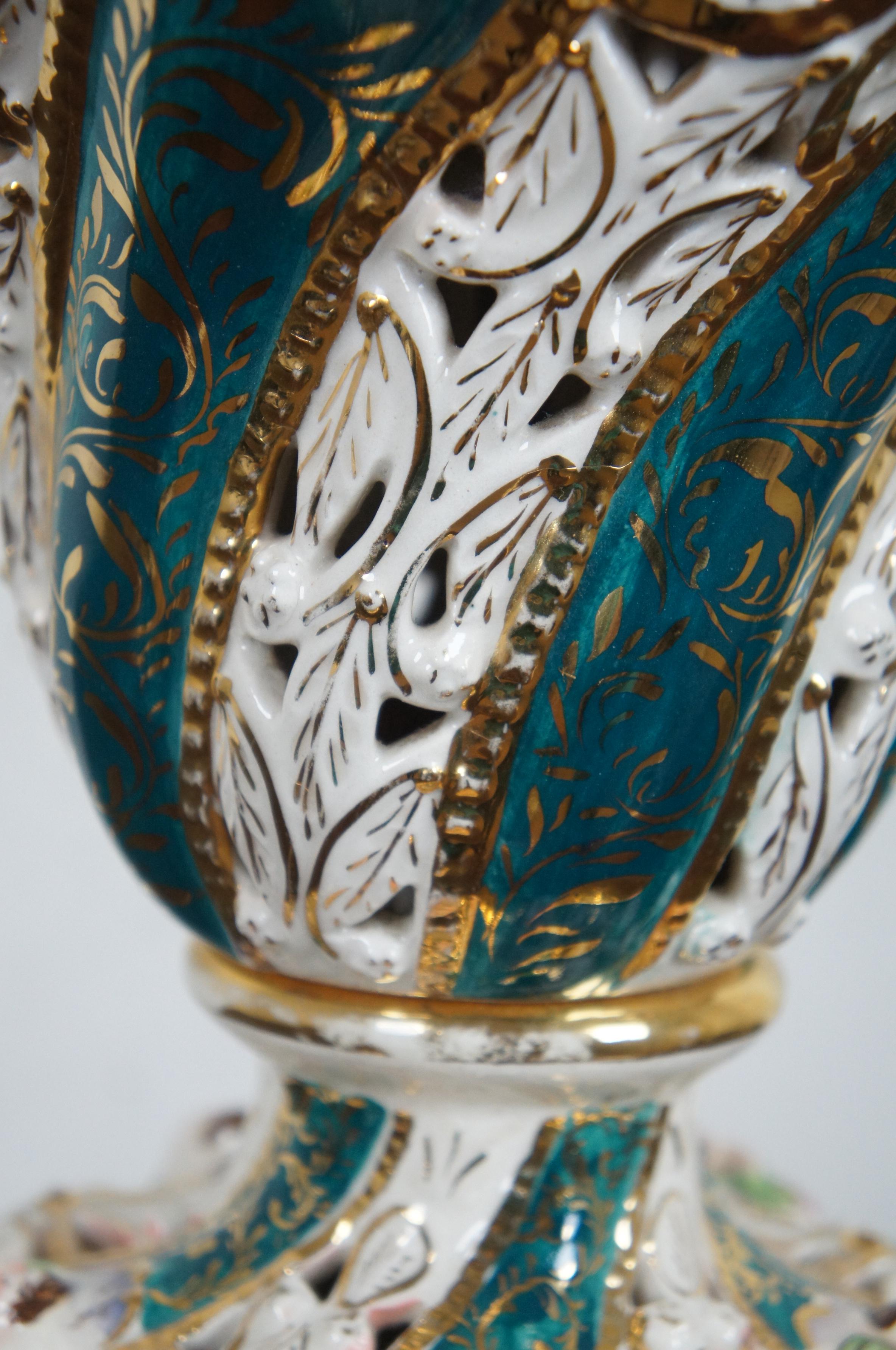 Monumental Antique Italian Capodimonte Reticulated Porcelain Table Lamp Urn 3