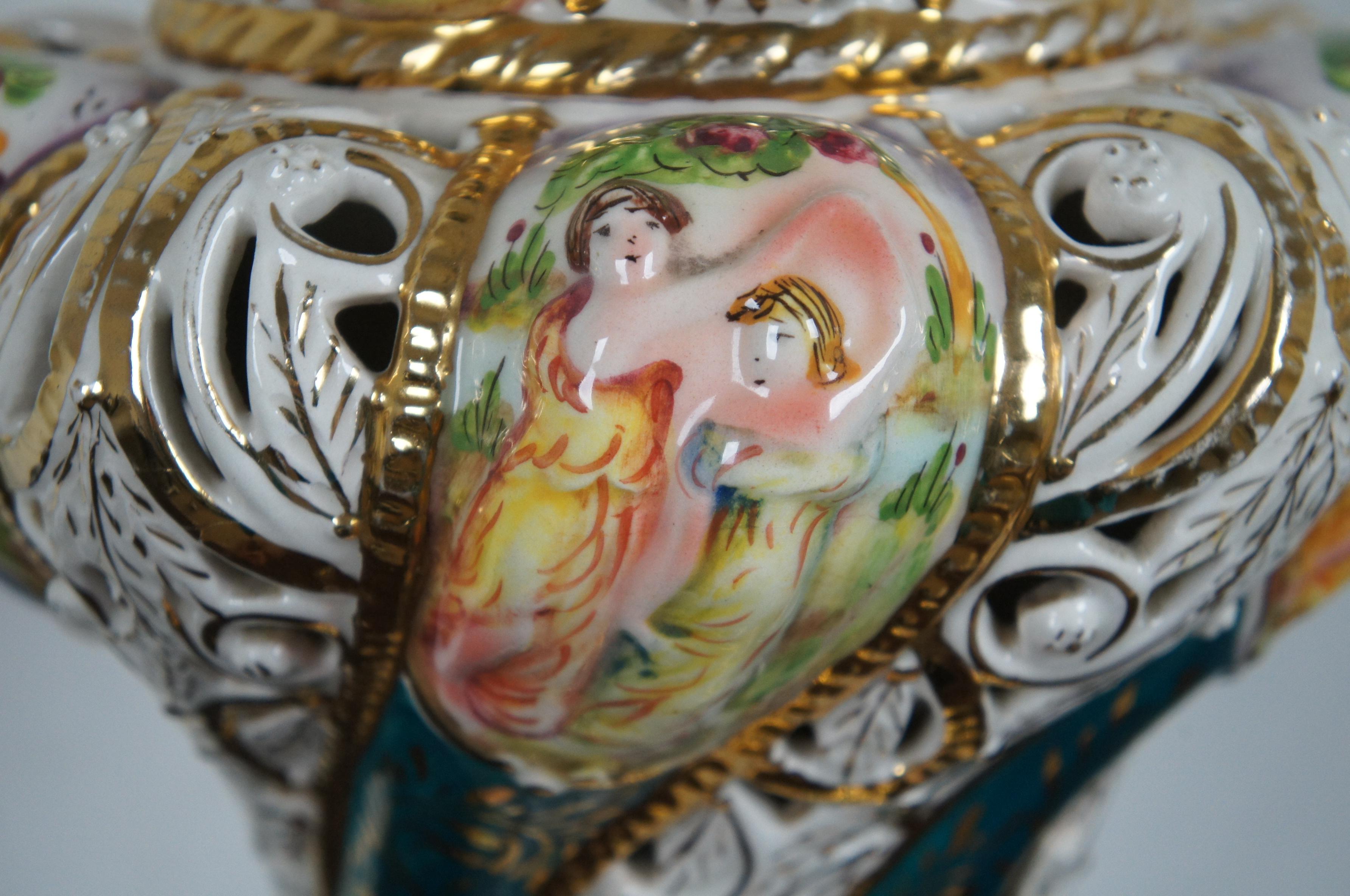 Monumental Antique Italian Capodimonte Reticulated Porcelain Table Lamp Urn 1