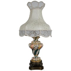 Monumental Antique Italian Capodimonte Reticulated Porcelain Table Lamp Urn