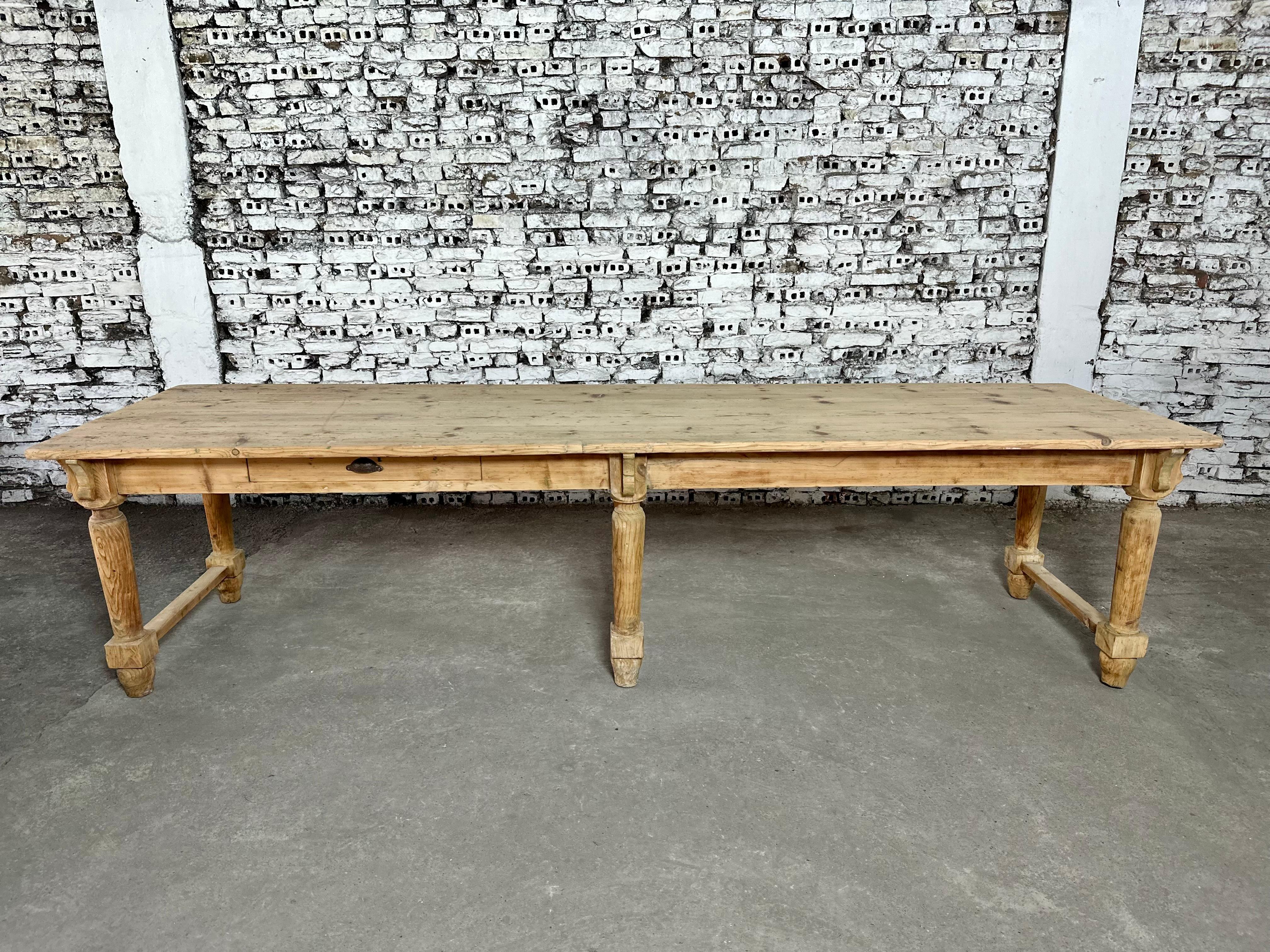 Rustic Monumental Antique Italian Farmhouse Pine Dining Table 3.5m For Sale