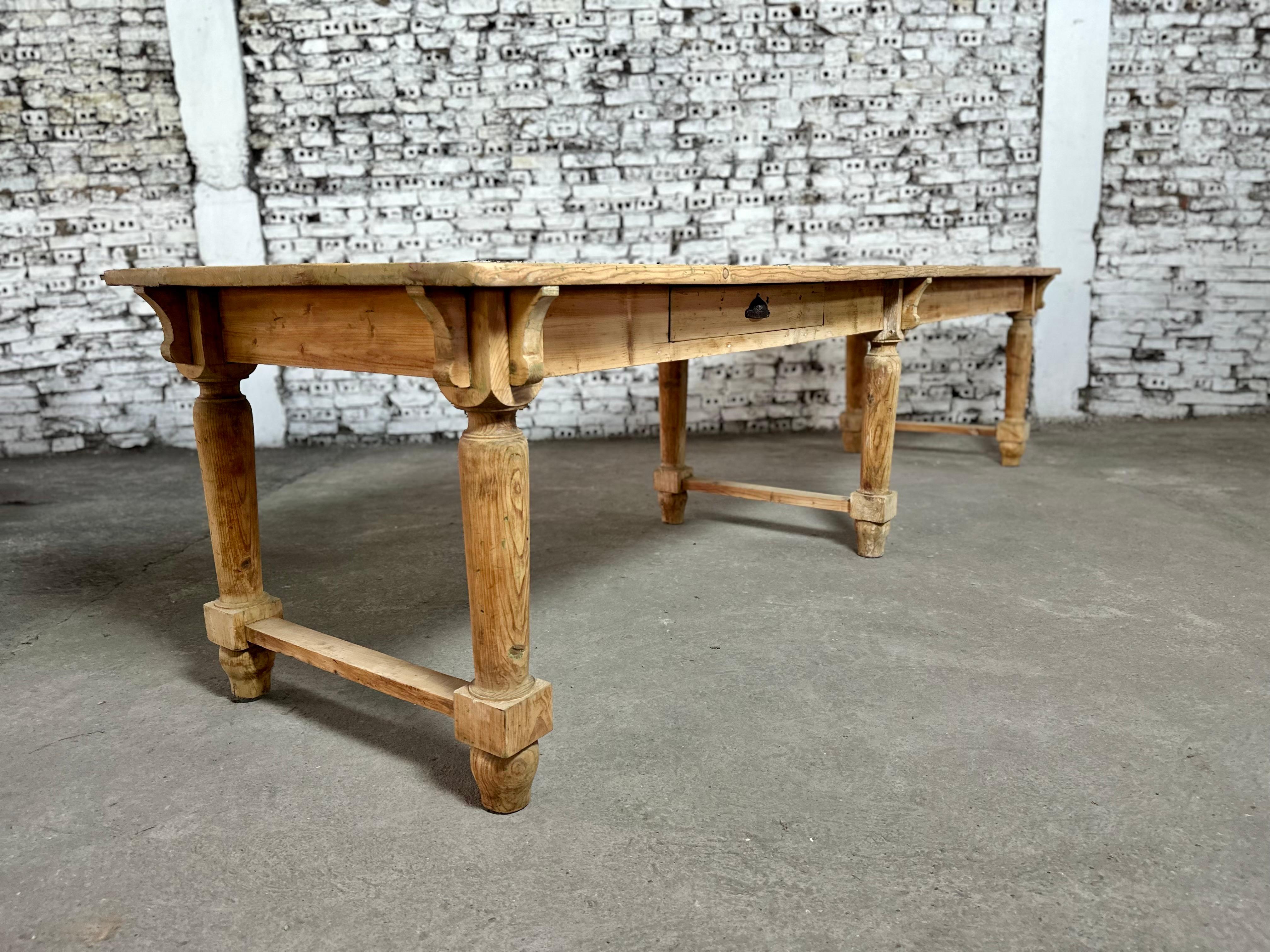 20th Century Monumental Antique Italian Farmhouse Pine Dining Table 3.5m For Sale