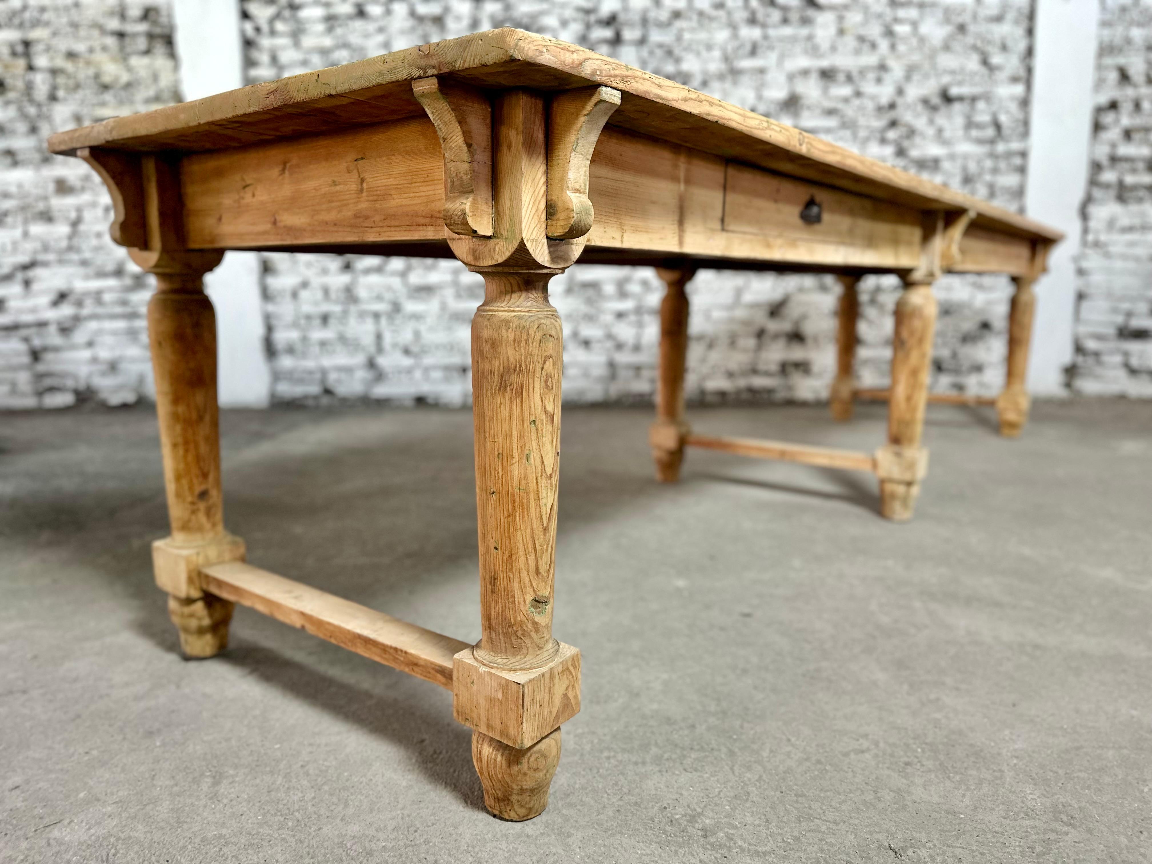 Brass Monumental Antique Italian Farmhouse Pine Dining Table 3.5m For Sale