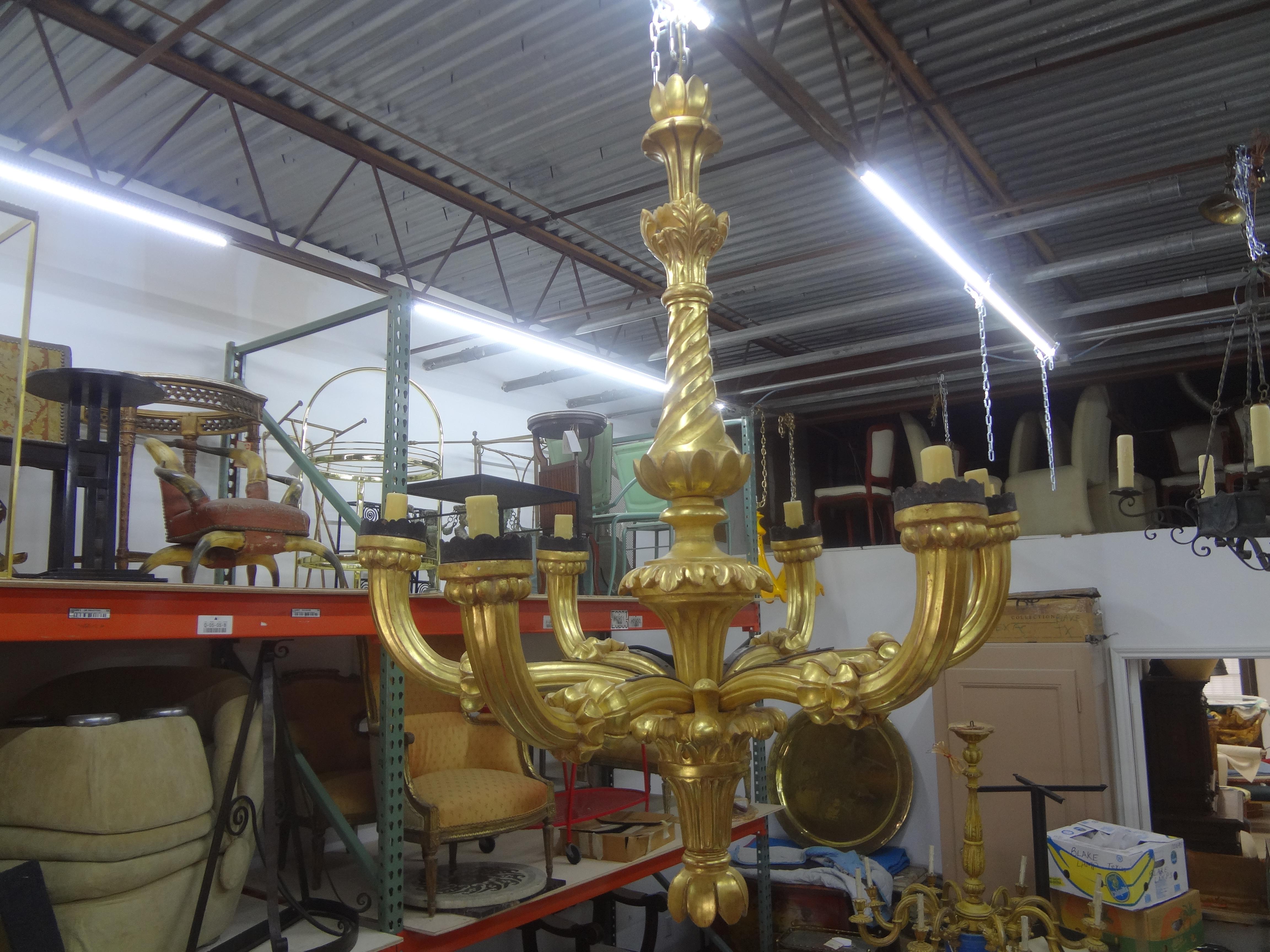 Monumental Antique Italian Giltwood Chandelier For Sale 9