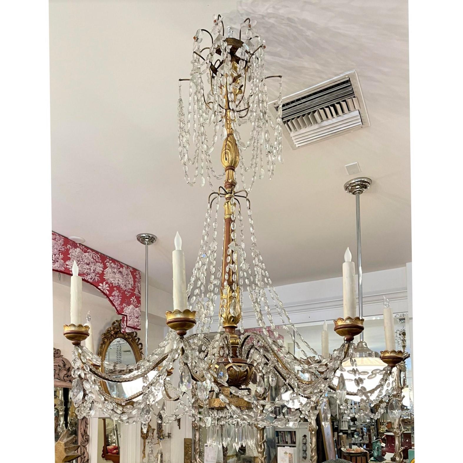 Monumental Antique Italian Giltwood Chandelier, Therien Collection In Good Condition In LOS ANGELES, CA