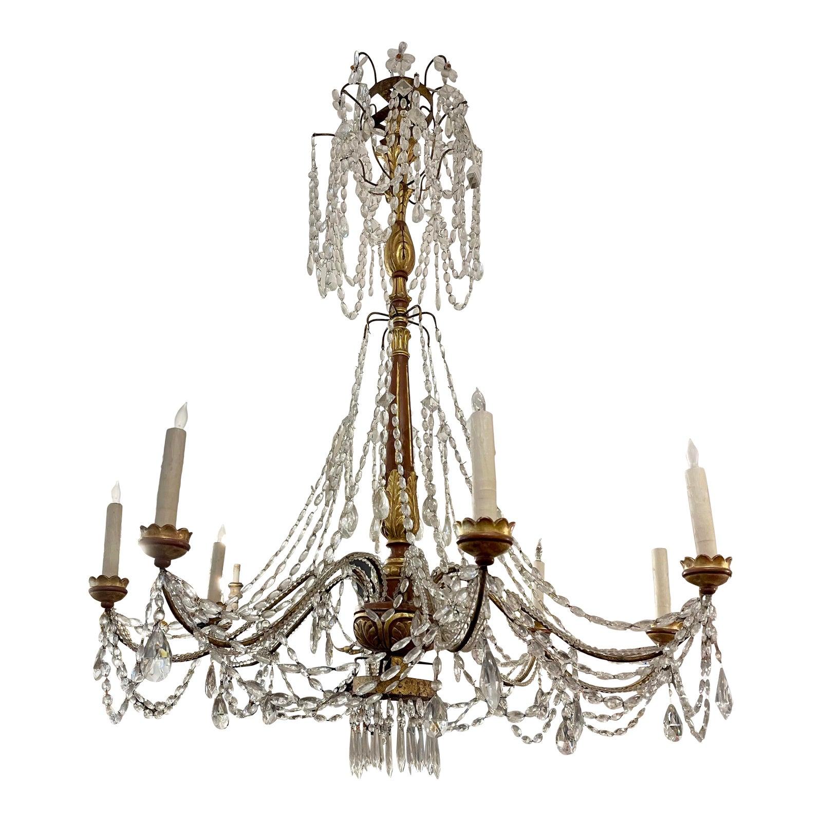 Monumental Antique Italian Giltwood Chandelier, Therien Collection
