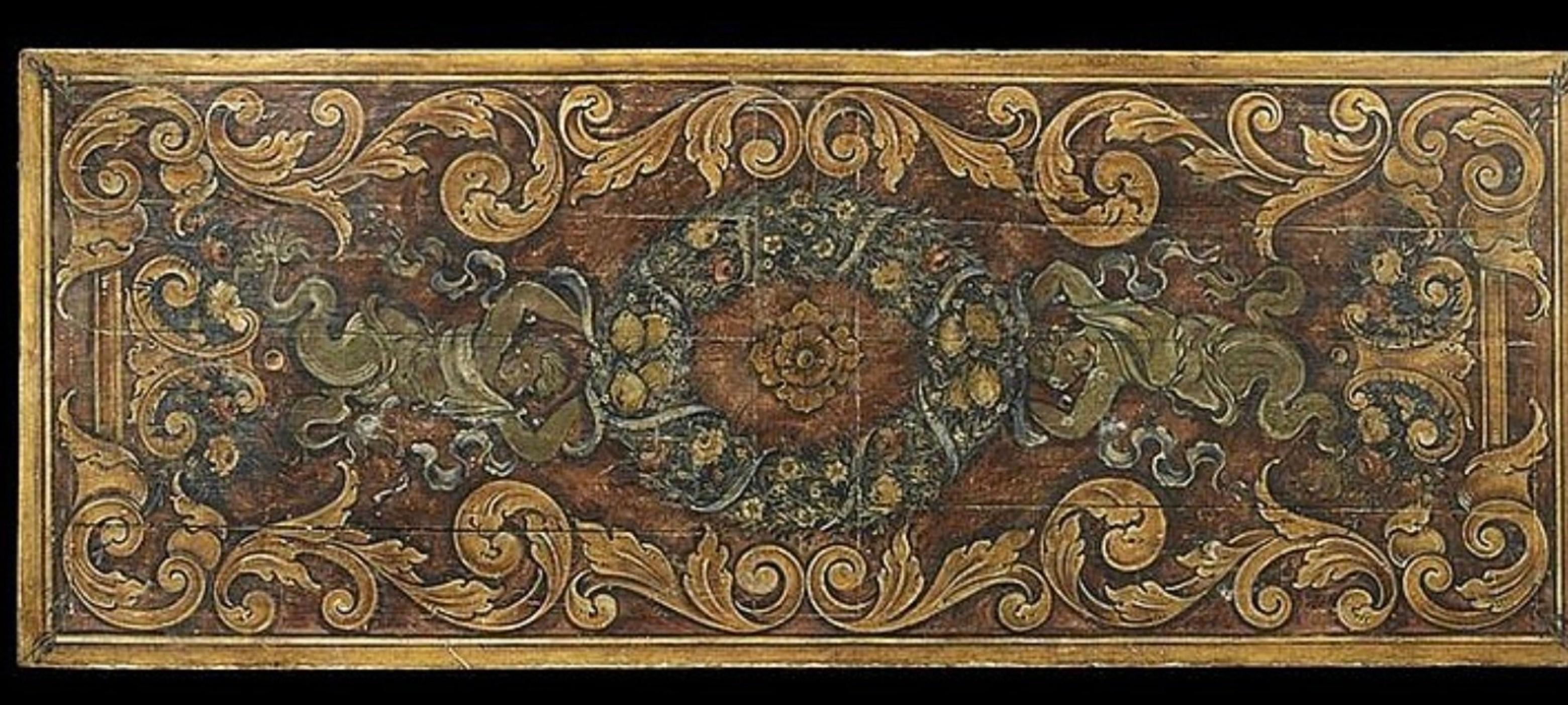 Monumentale table de réfectoire italienne ancienne en bois peint en polychrome en vente 1