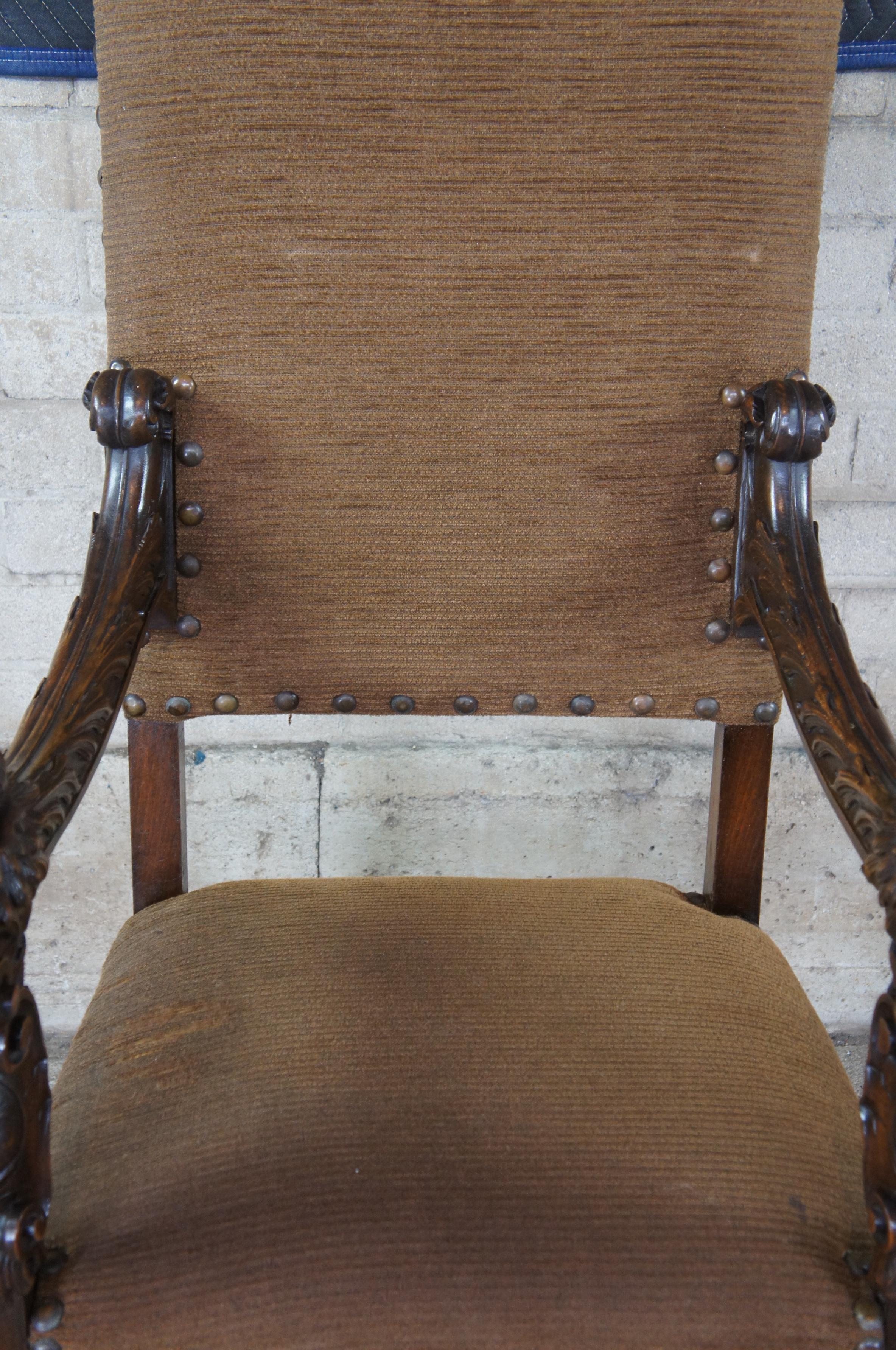 Monumental Antique Italian Renaissance Victorian Figural Cherub Throne Arm Chair 6