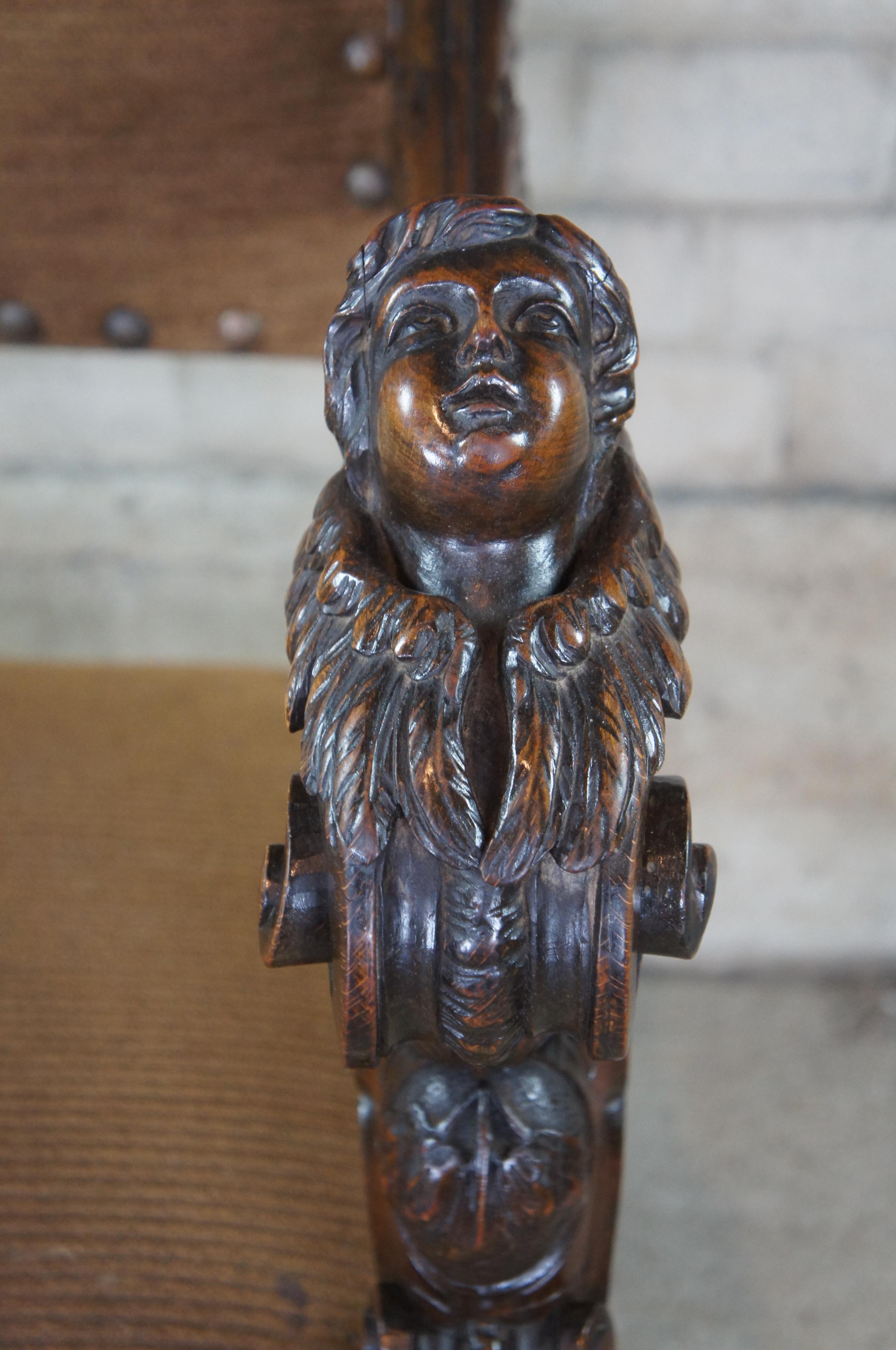 19th Century Monumental Antique Italian Renaissance Victorian Figural Cherub Throne Arm Chair