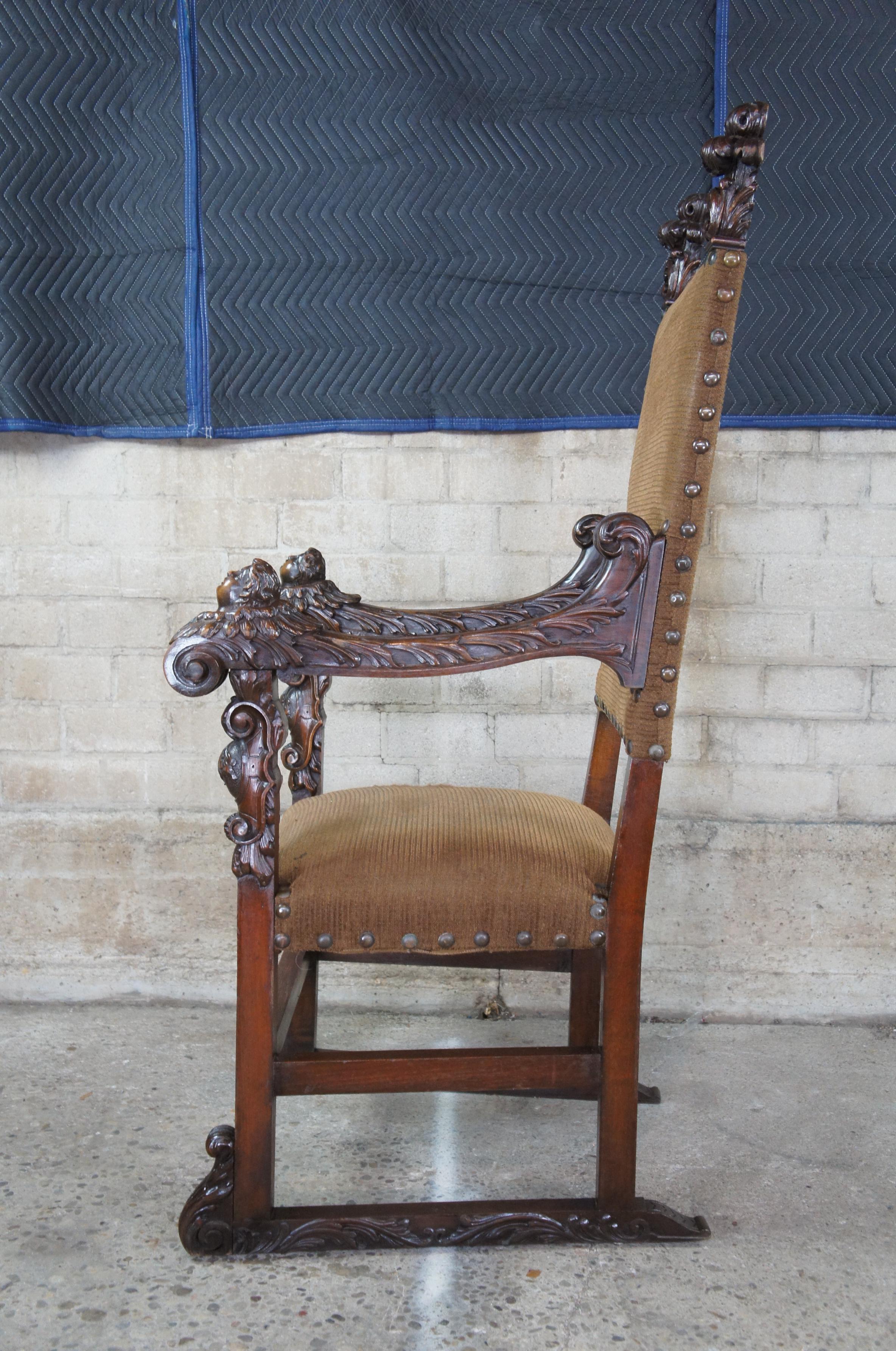 Monumental Antique Italian Renaissance Victorian Figural Cherub Throne Arm Chair 3