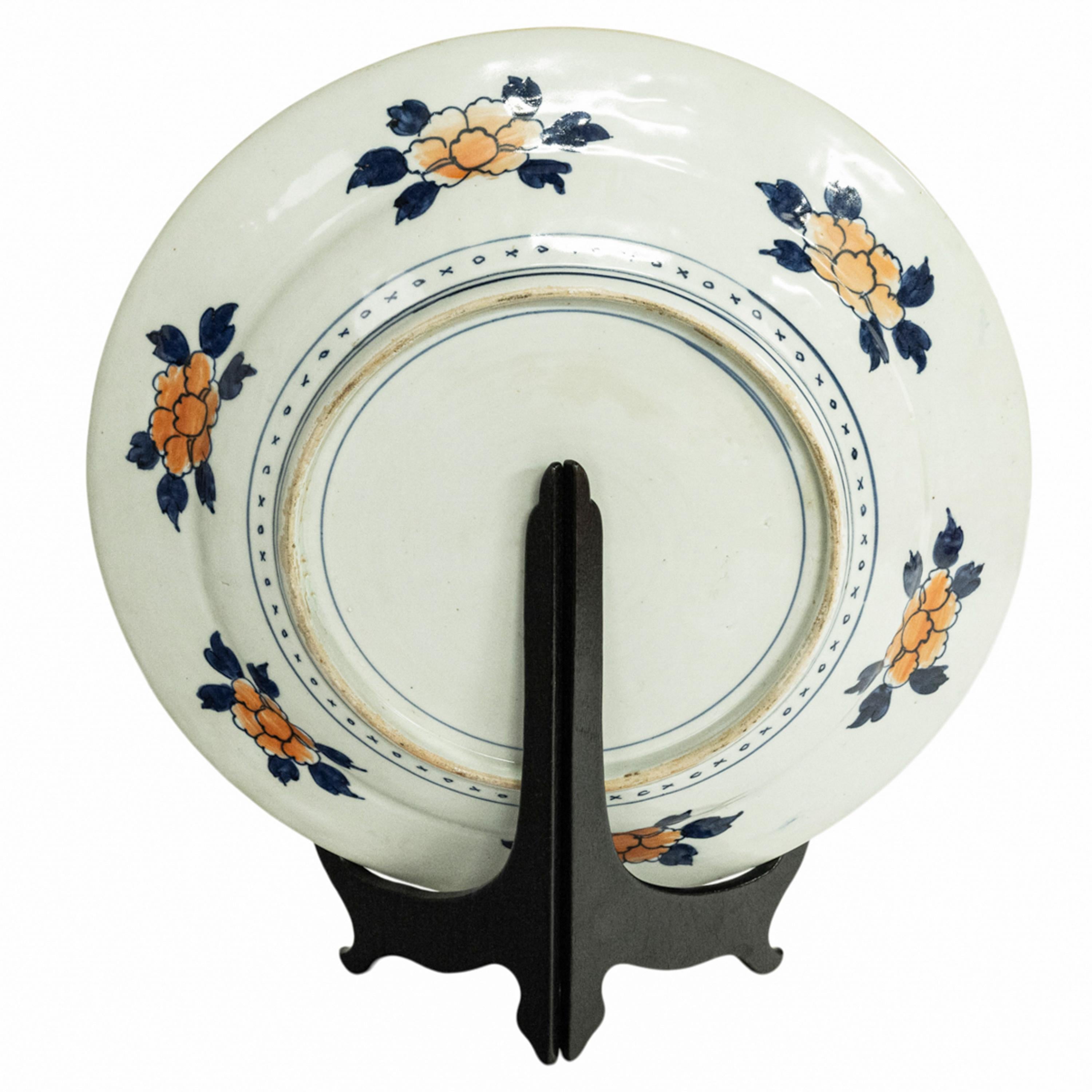 Glazed Monumental Antique Japanese Meiji Period Imari Porcelain Charger Plate 1880 For Sale
