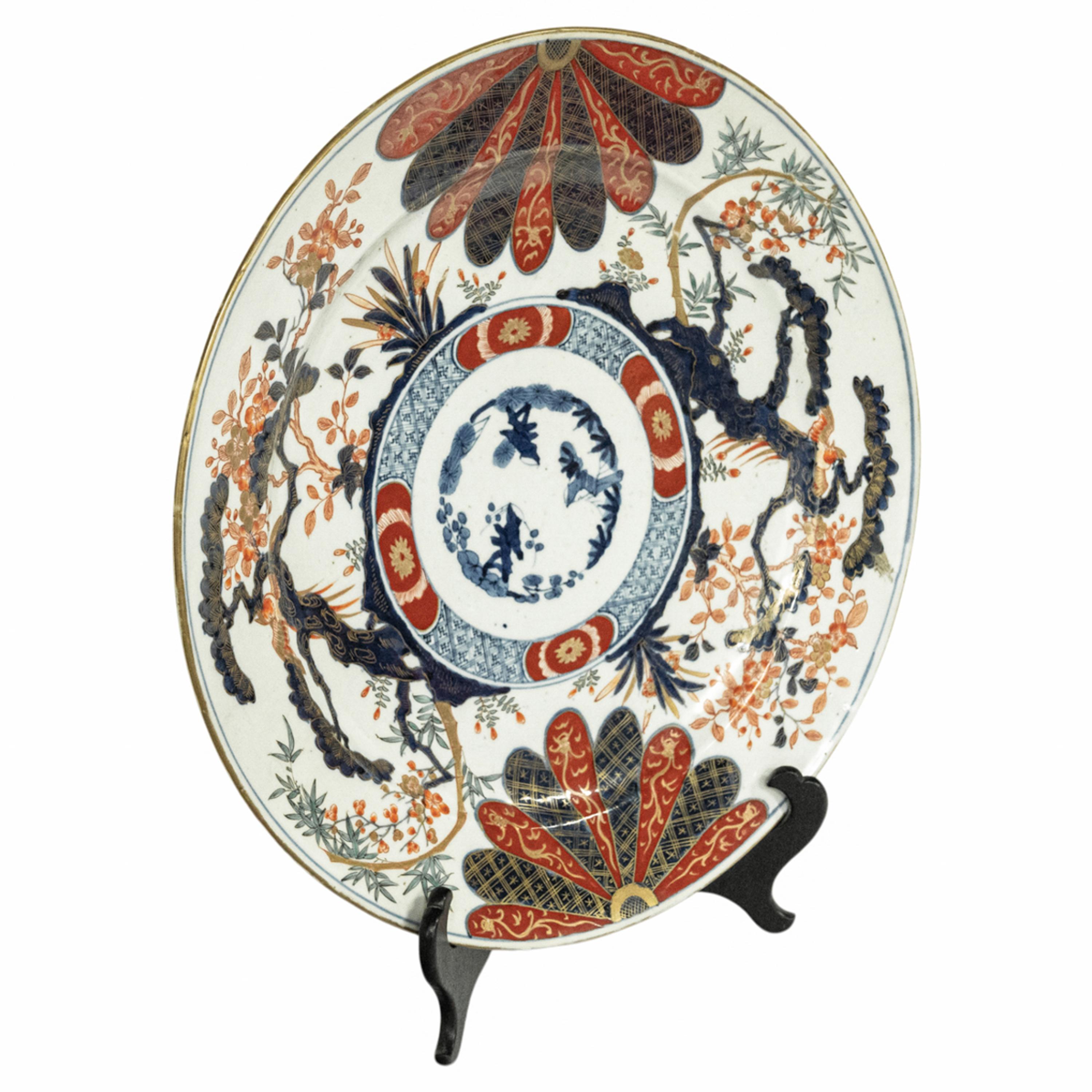 Monumental Antique Japanese Meiji Period Imari Porcelain Charger Plate 1880 In Good Condition For Sale In Portland, OR