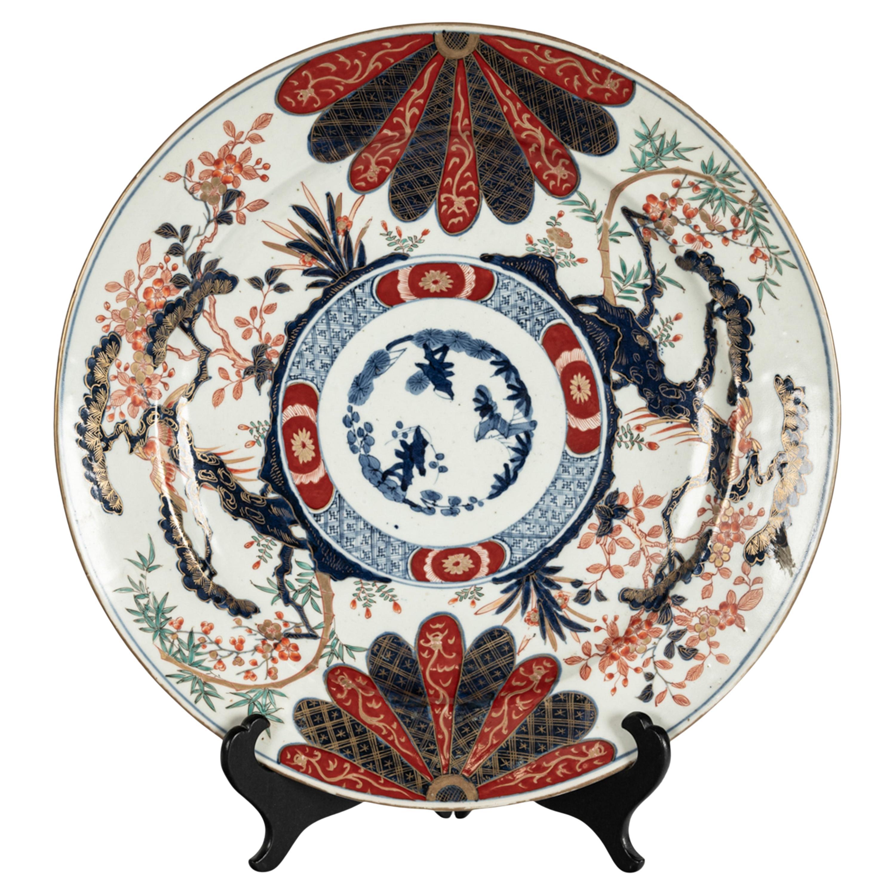 Monumental Antique Japanese Meiji Period Imari Porcelain Charger Plate 1880