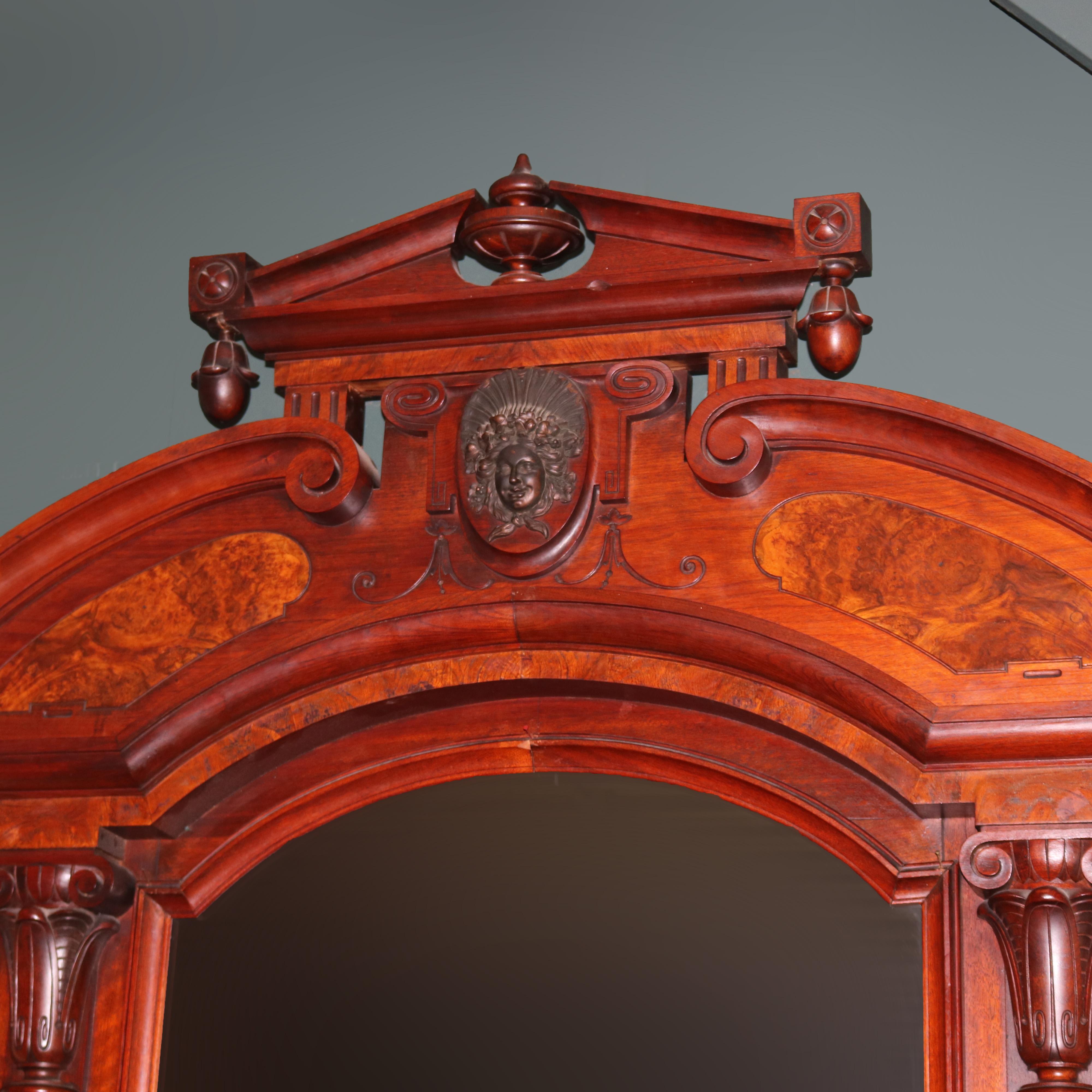 American Monumental Antique Jelliff Renaissance Revival Figural Walnut & Burl Pier Mirror