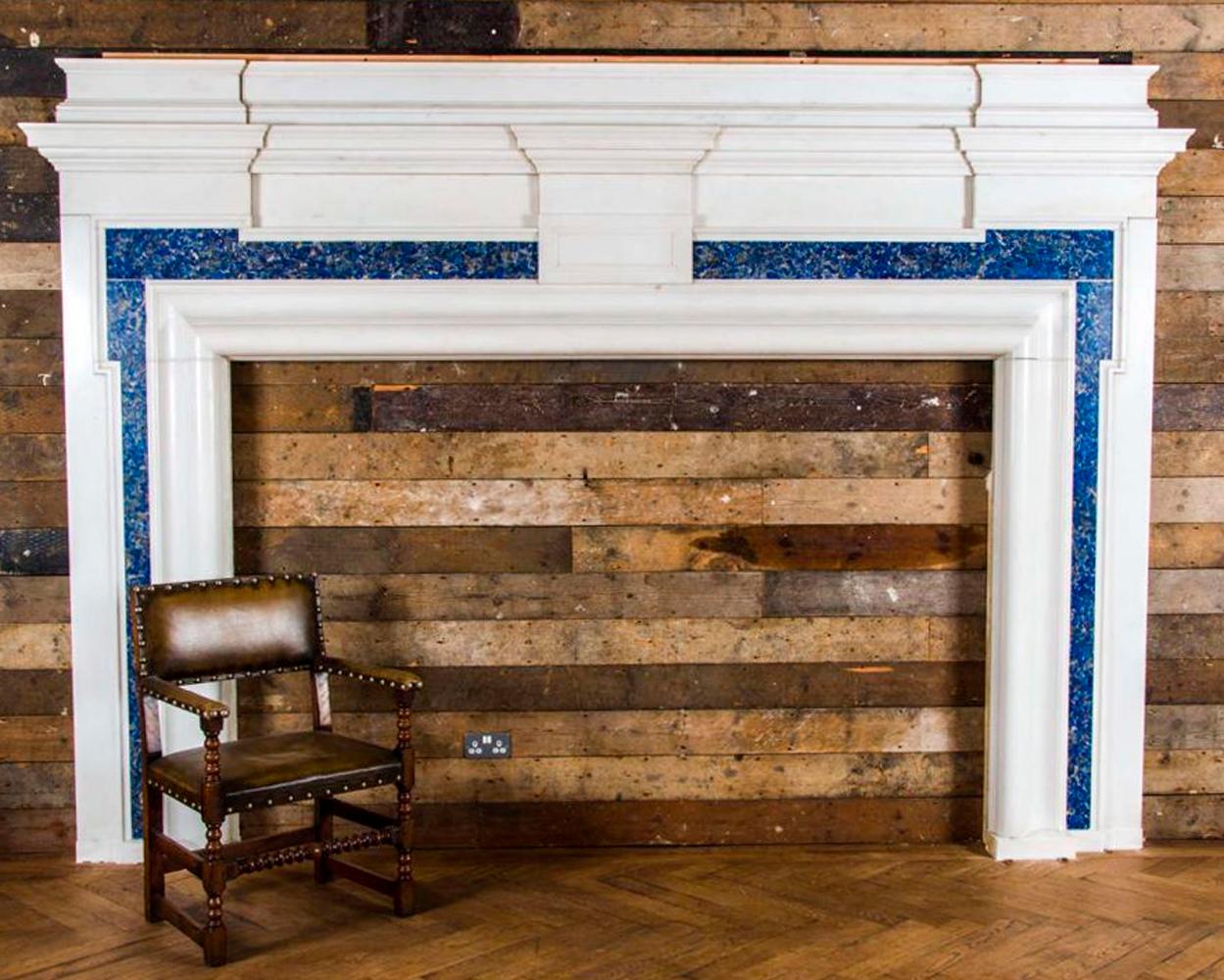 Georgian Monumental Antique Lapis Lazuli & Statuary Marble Fireplace Surround For Sale