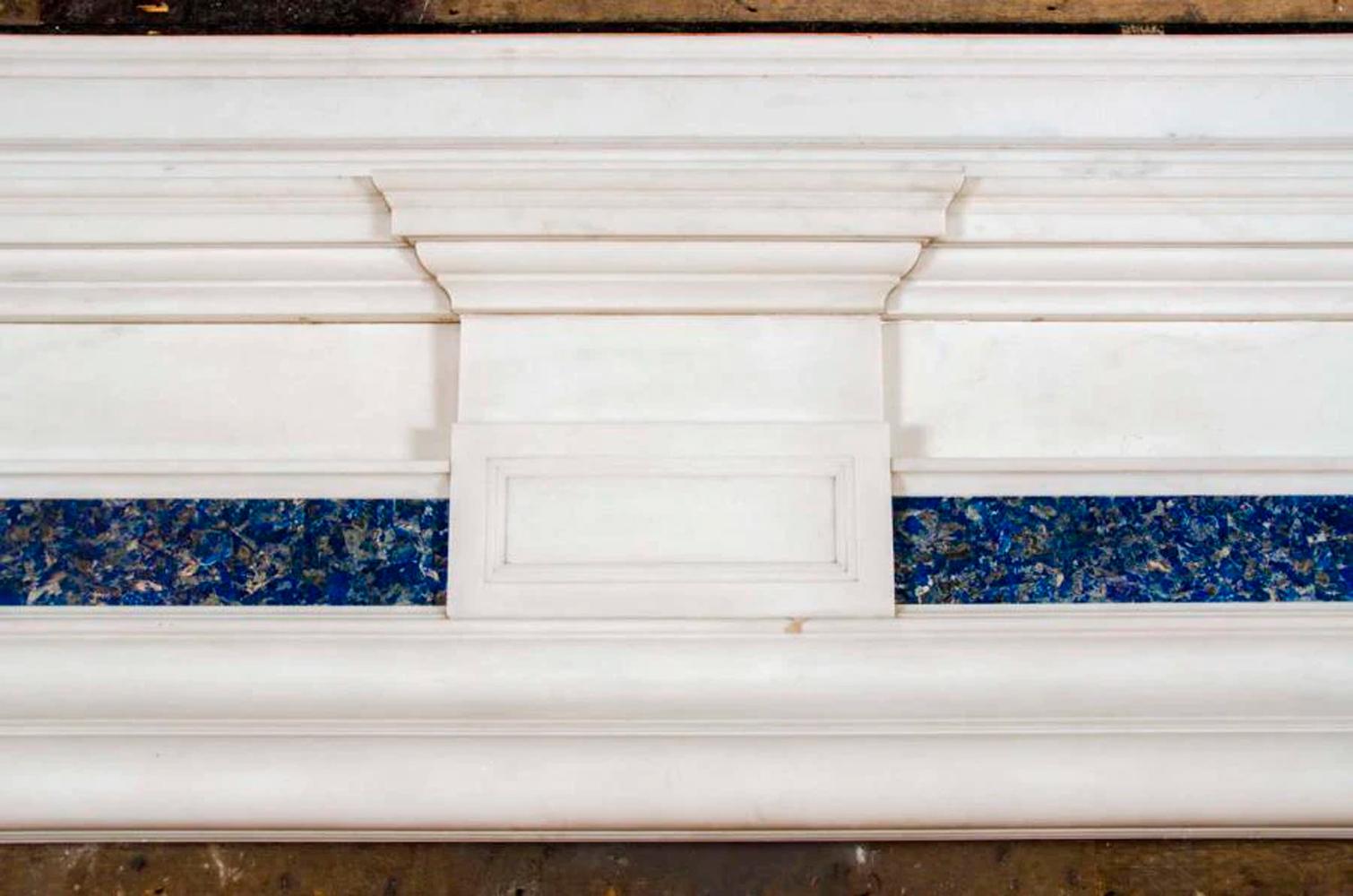 19th Century Monumental Antique Lapis Lazuli & Statuary Marble Fireplace Surround For Sale