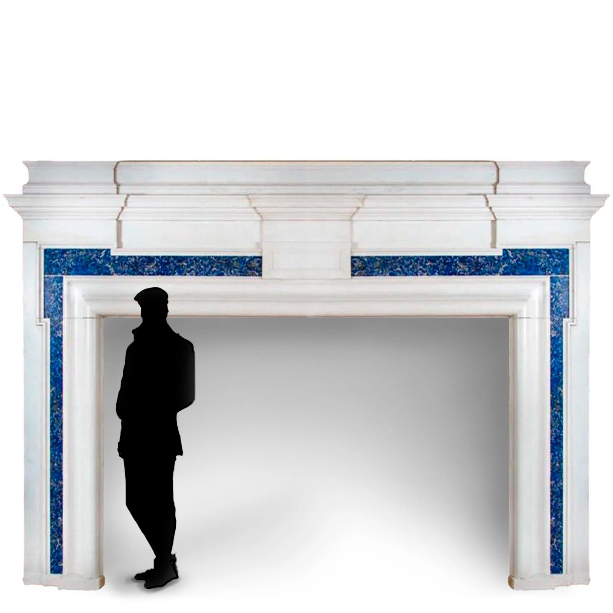Monumental Antique Lapis Lazuli & Statuary Marble Fireplace Surround For Sale 1